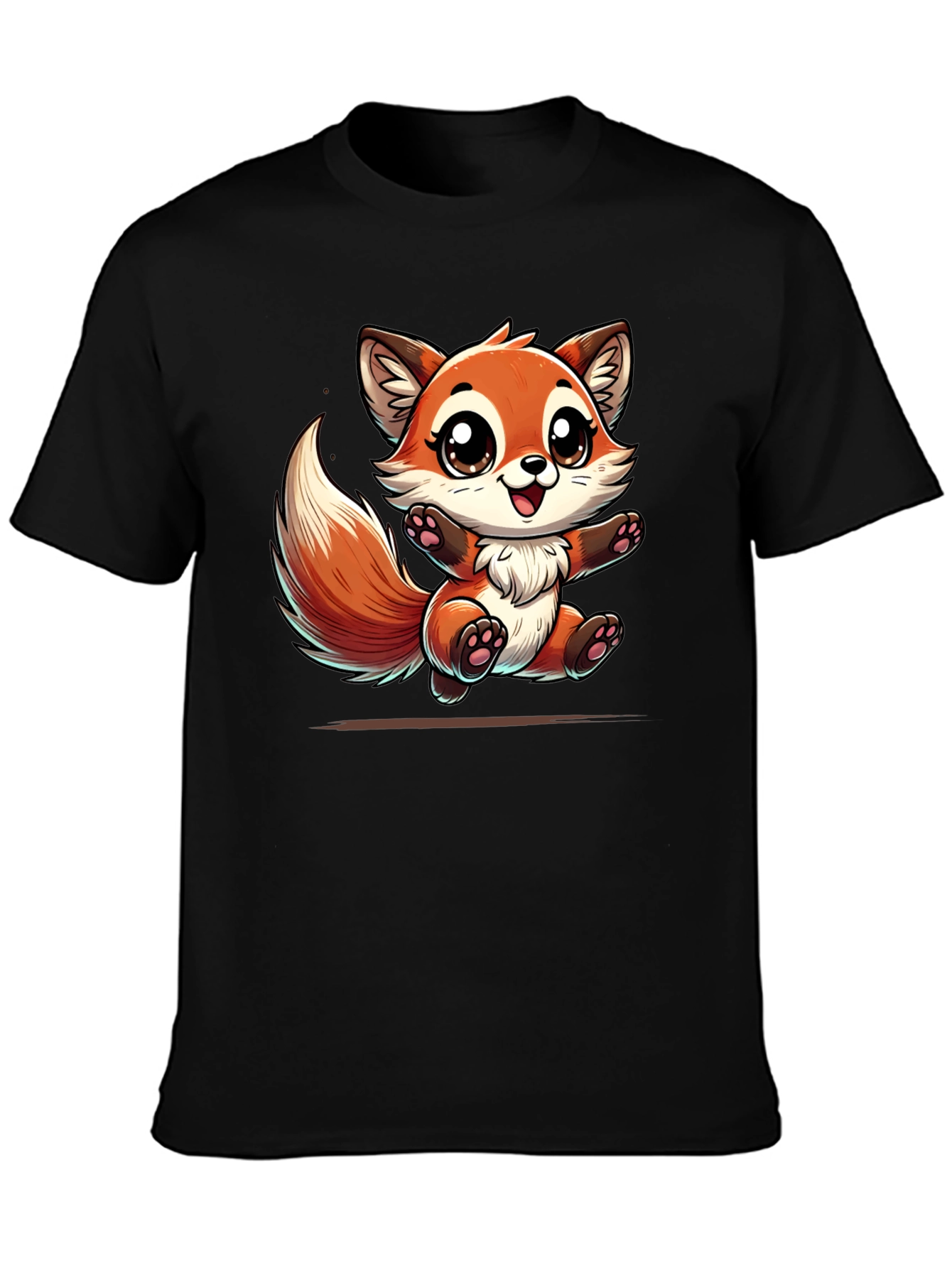 Cute Fox Graphic Tee - Black Cotton T-Shirt