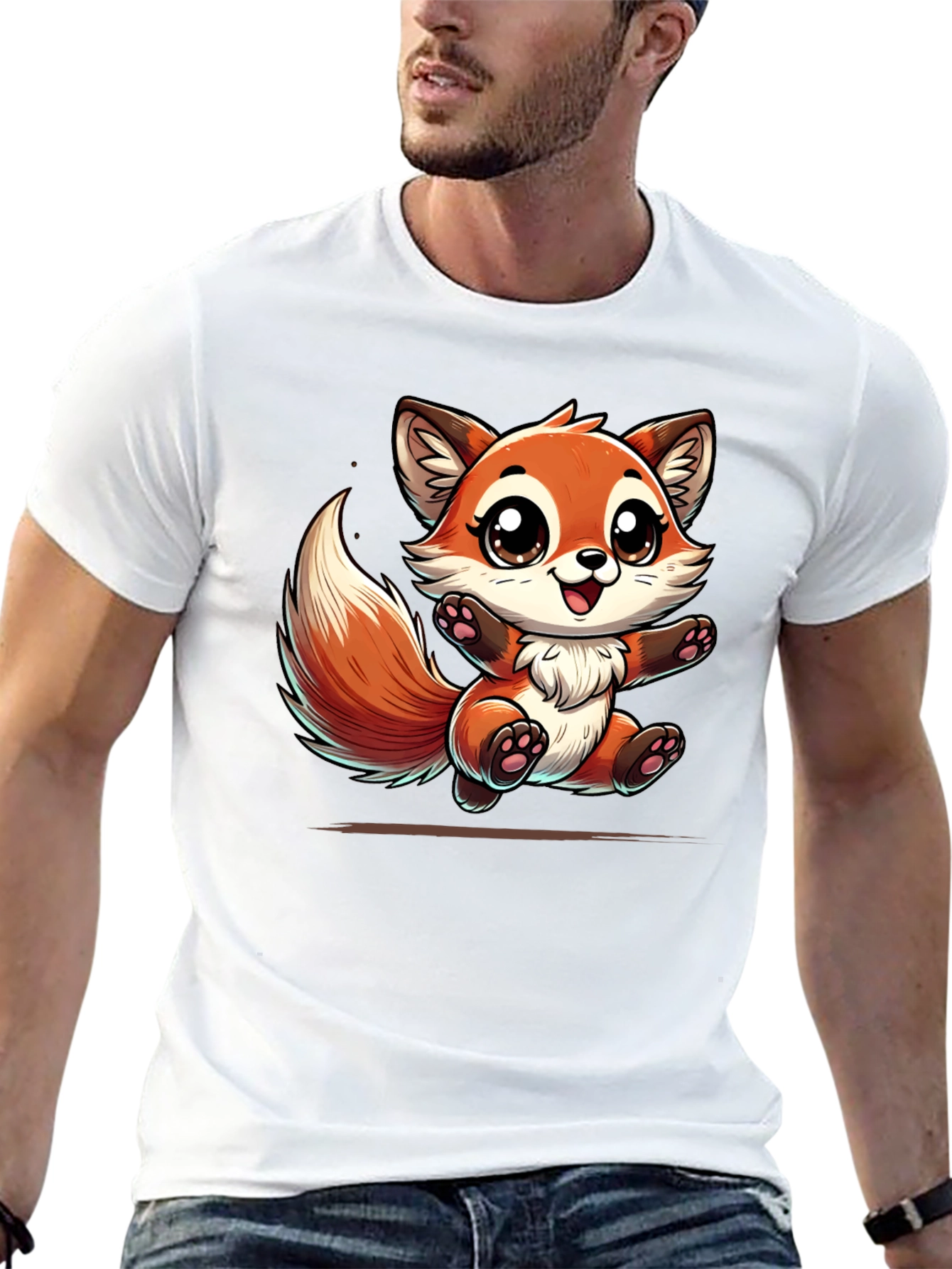 Cute Fox Graphic Tee - Black Cotton T-Shirt