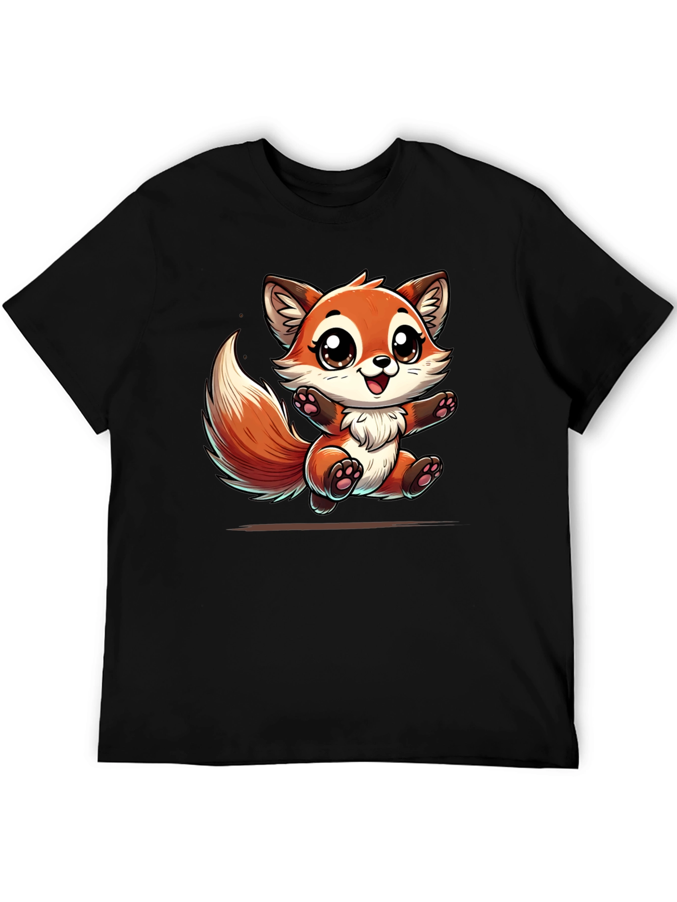 Cute Fox Graphic Tee - Black Cotton T-Shirt