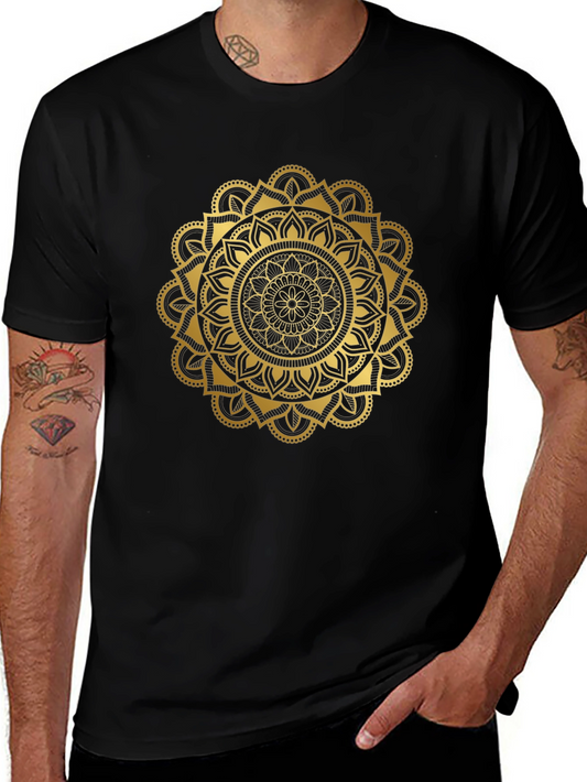 Golden Mandala Graphic Black T-Shirt