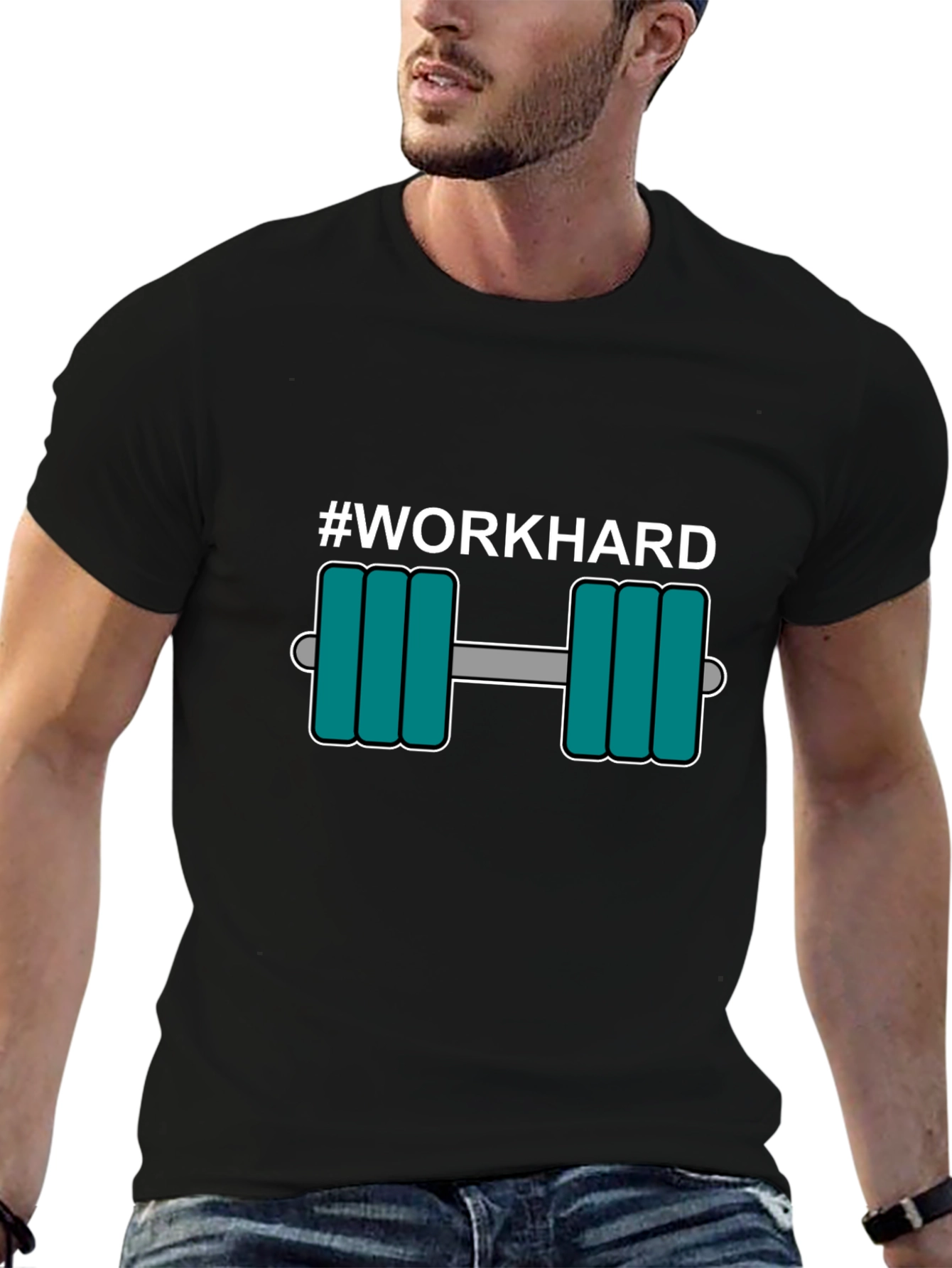 #WorkHard Dumbbell Graphic Black T-Shirt