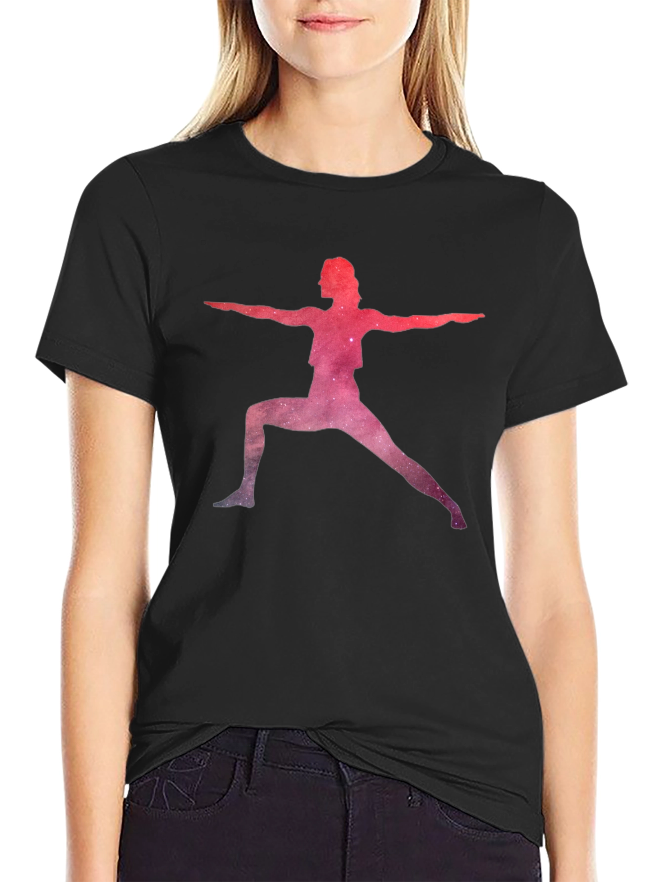 Yoga Pose Galaxy Graphic Black T-Shirt