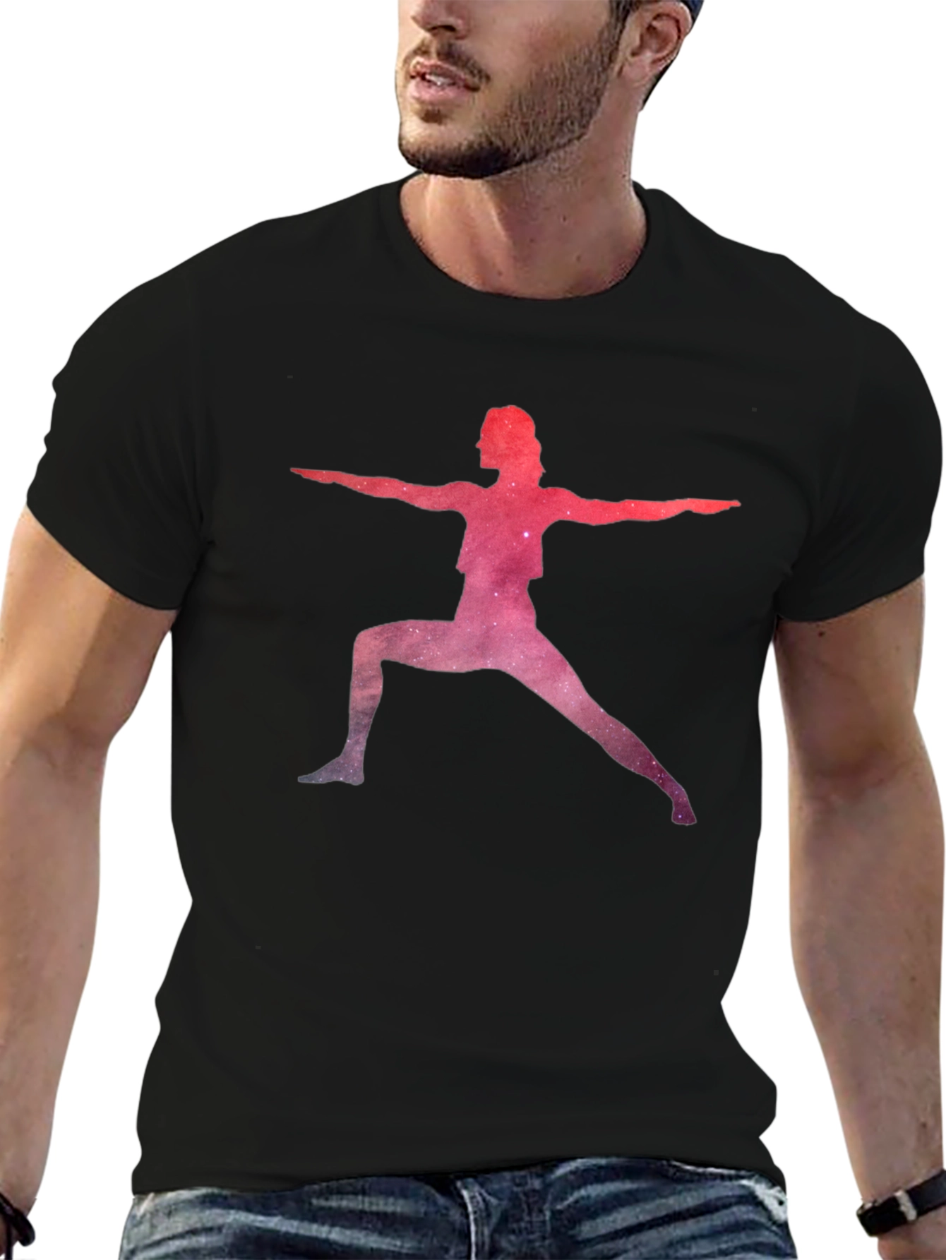 Yoga Pose Galaxy Graphic Black T-Shirt