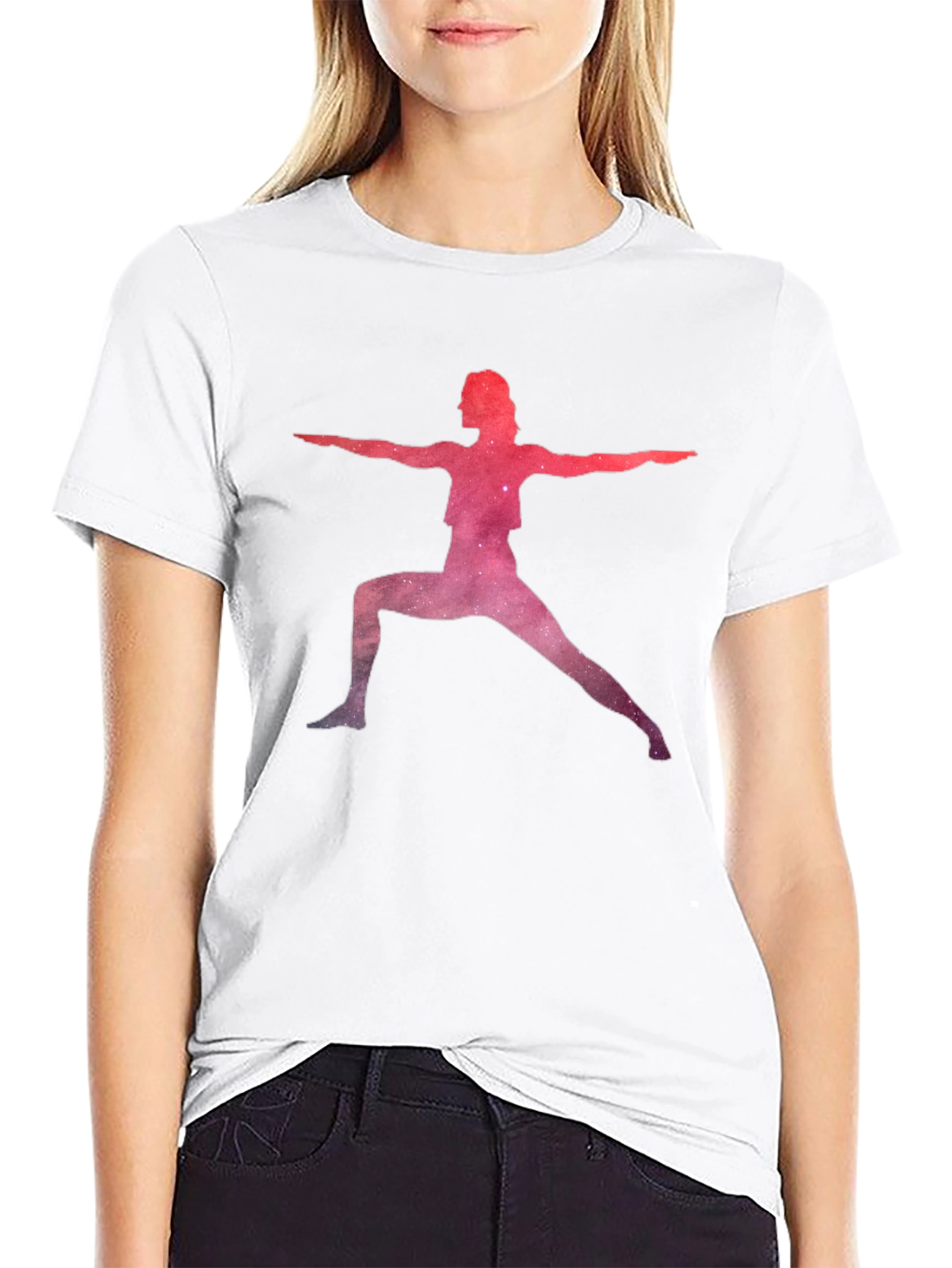 Yoga Pose Galaxy Graphic Black T-Shirt