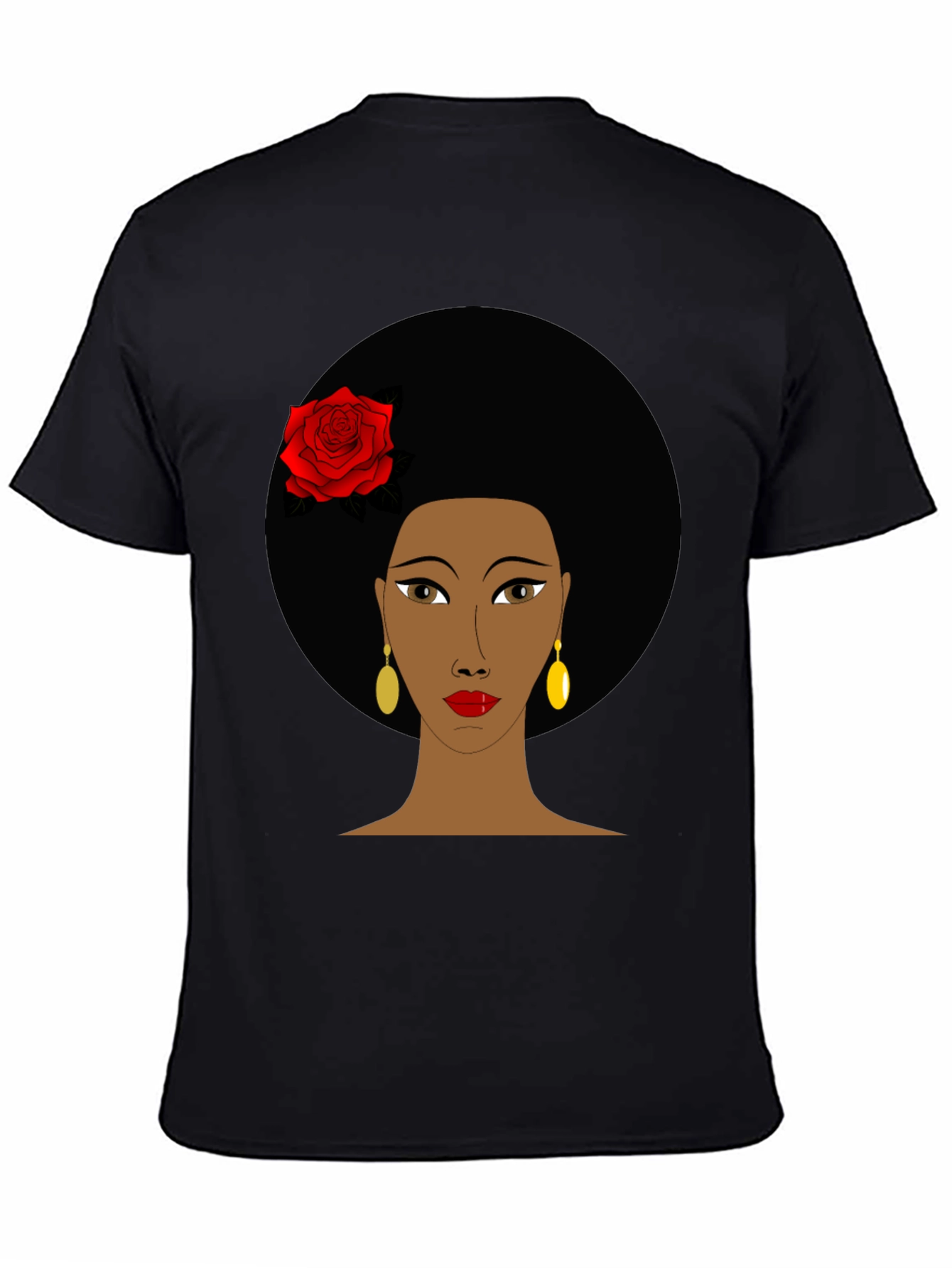 Afro Woman Rose Graphic Tee - Stylish Black T-Shirt