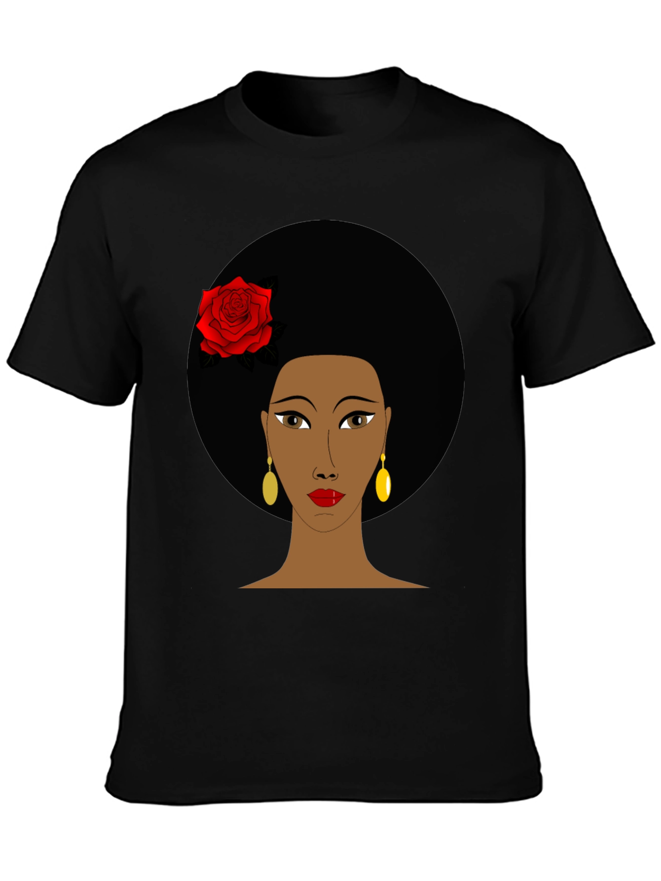 Afro Woman Rose Graphic Tee - Stylish Black T-Shirt