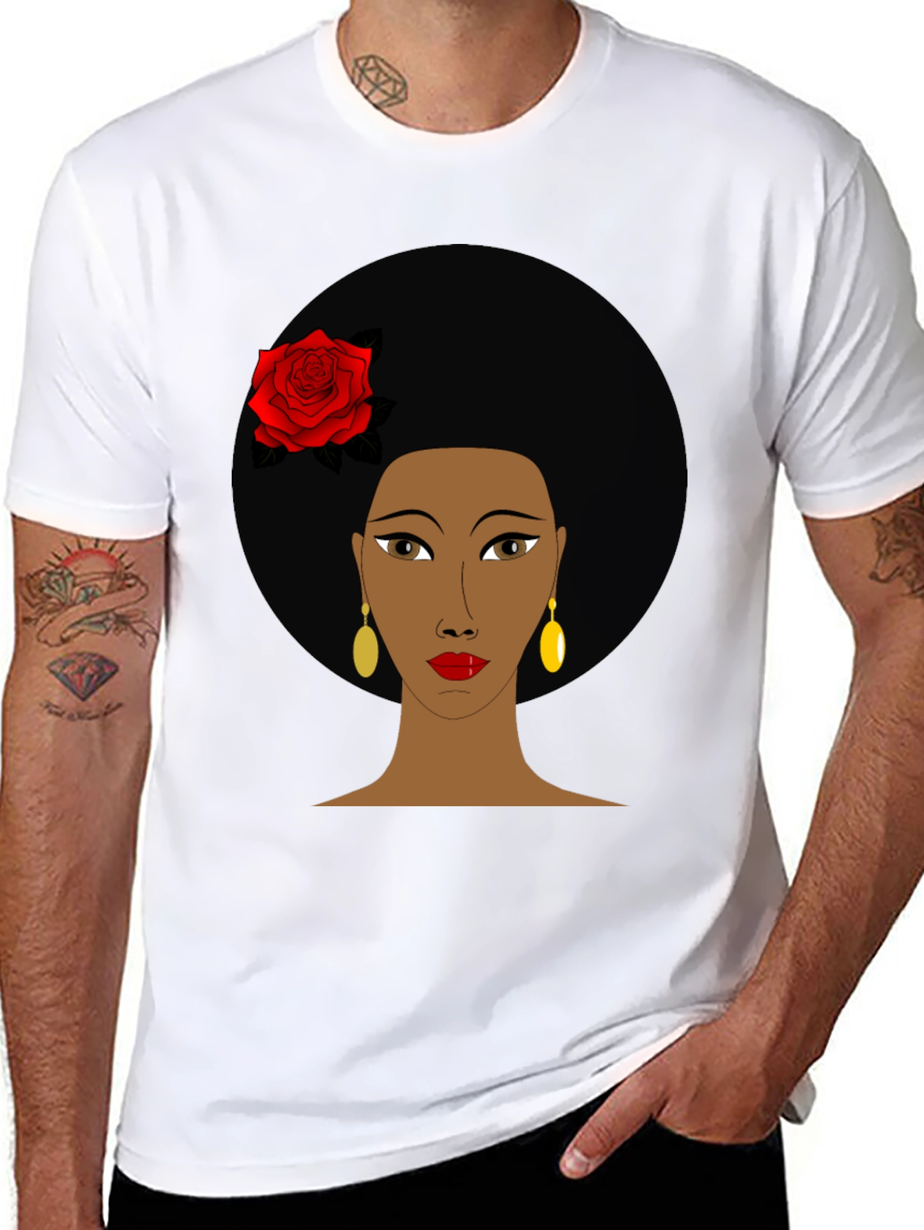Afro Woman Rose Graphic Tee - Stylish Black T-Shirt