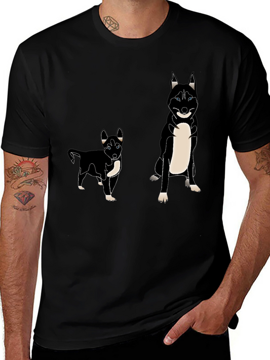 Husky Dog Print T-Shirt - Black