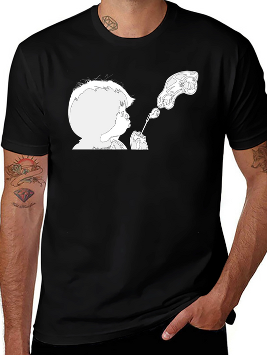 Black Graphic T-Shirt - Blowing Car Bubbles