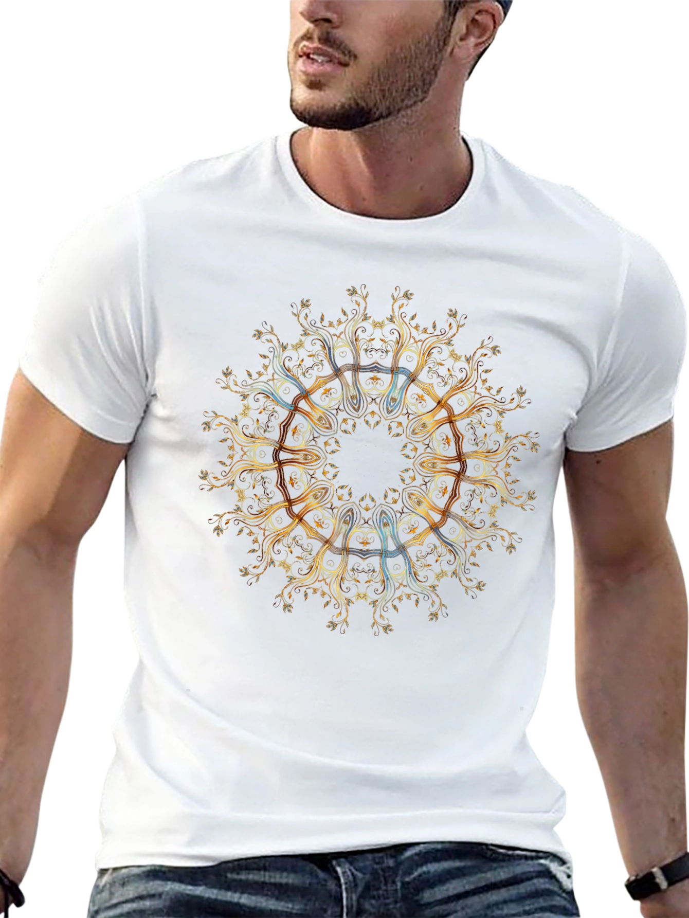Golden Mandala Tree of Life Black T-Shirt