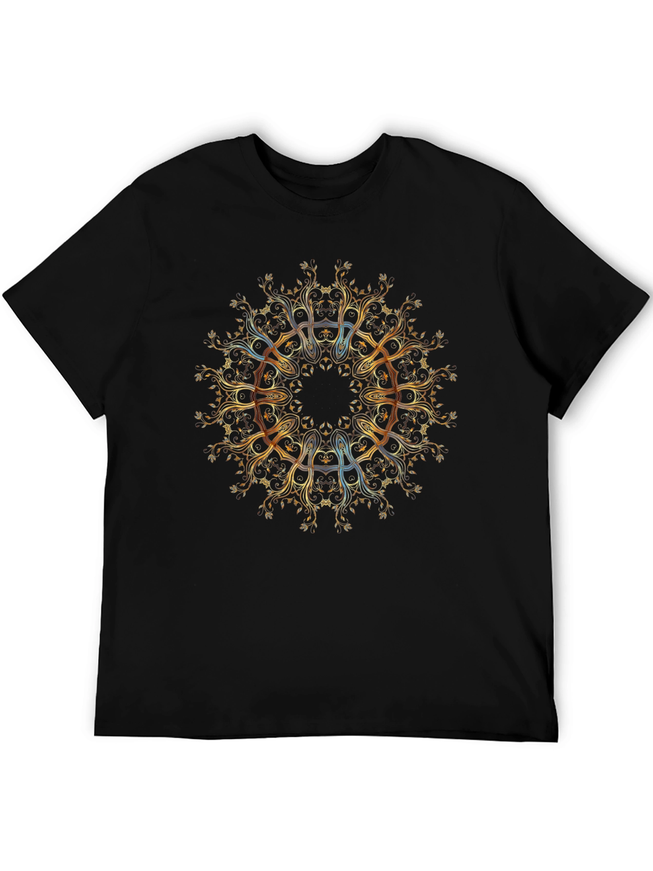 Golden Mandala Tree of Life Black T-Shirt