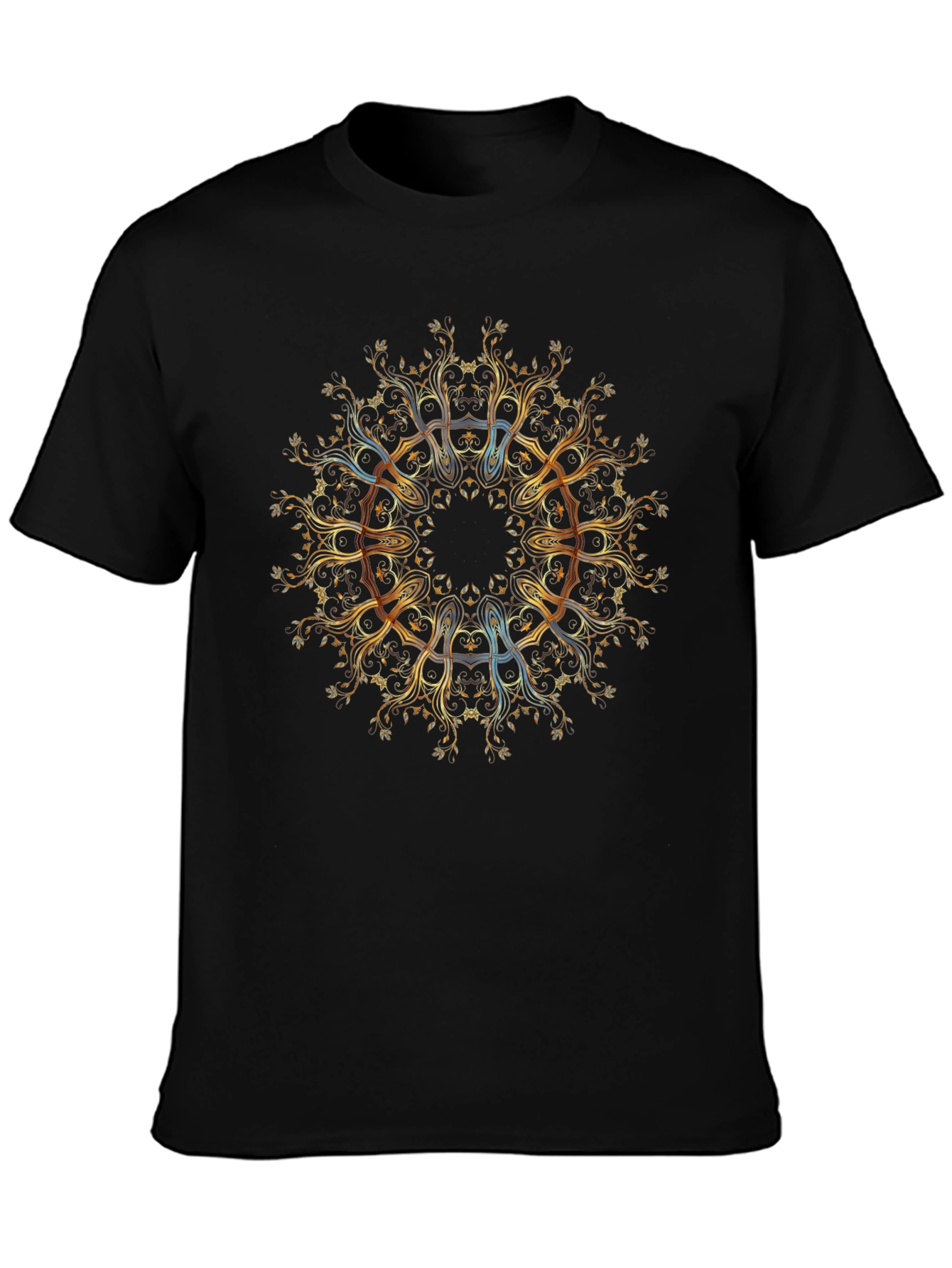 Golden Mandala Tree of Life Black T-Shirt