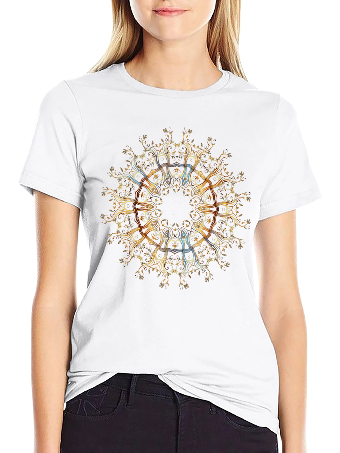 Golden Mandala Tree of Life Black T-Shirt