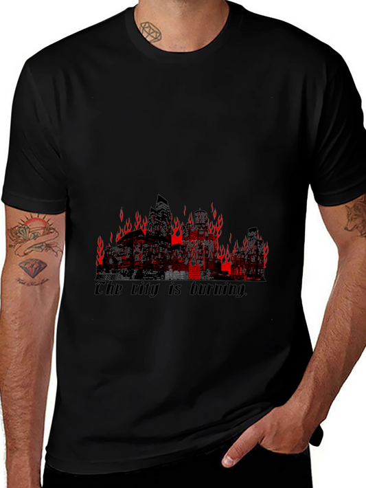 Burning City Graphic Tee - Mens Black T-Shirt