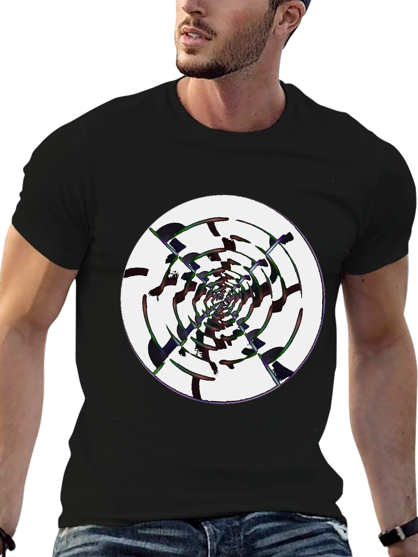 Abstract Swirl Graphic Black T-Shirt