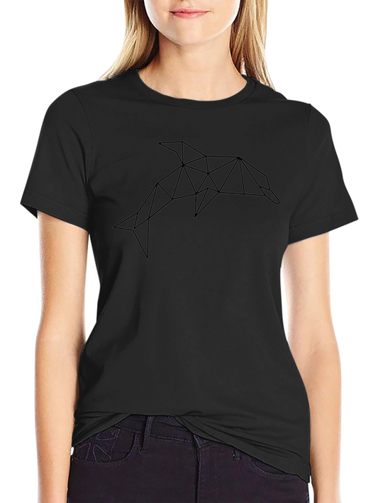 Geometric Dolphin Graphic Tee - Black Cotton