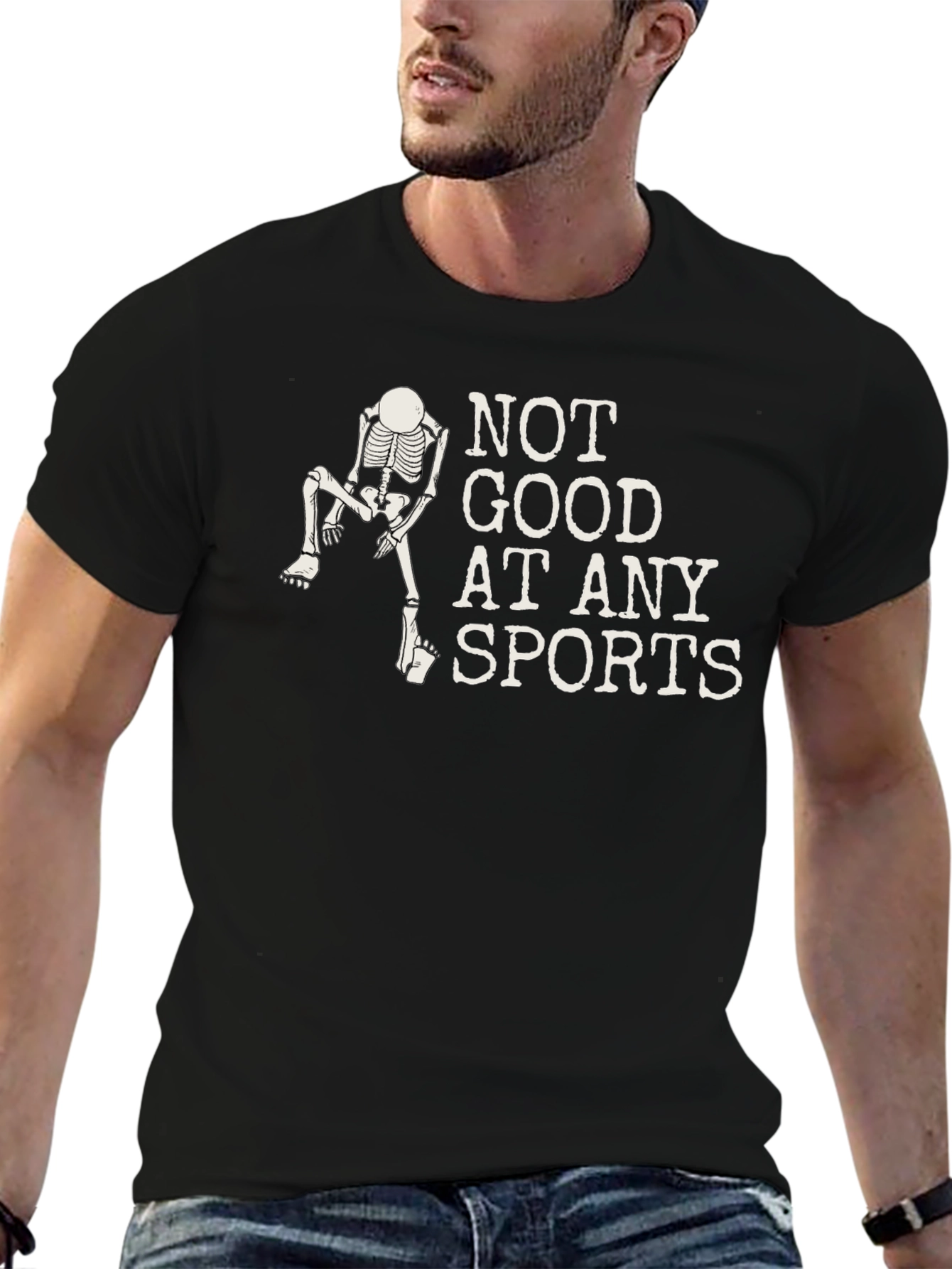 Funny Skeleton Not Good at Sports Black T-Shirt