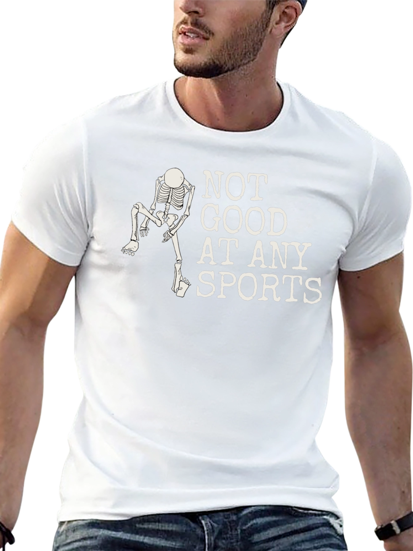 Funny Skeleton Not Good at Sports Black T-Shirt