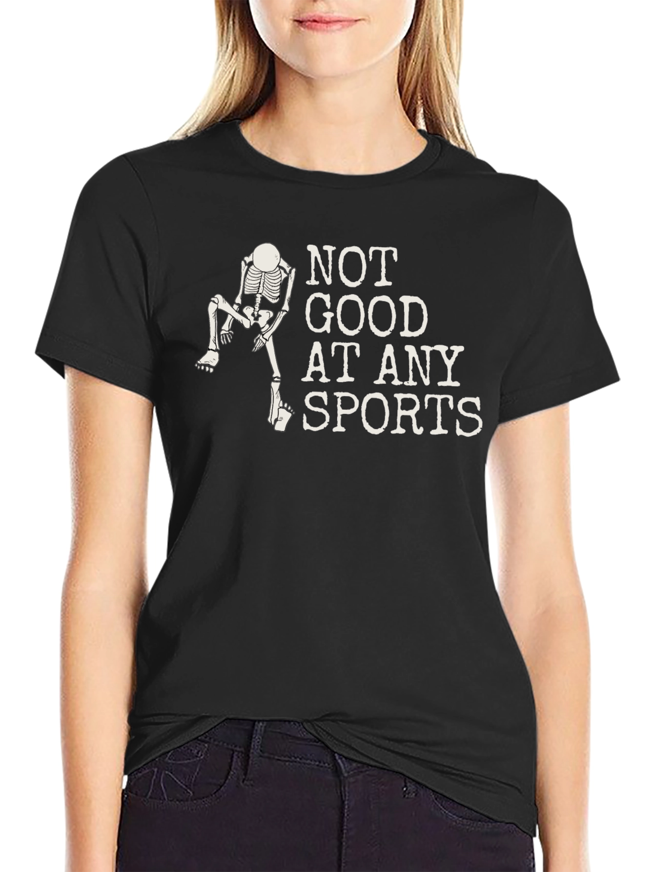 Funny Skeleton Not Good at Sports Black T-Shirt