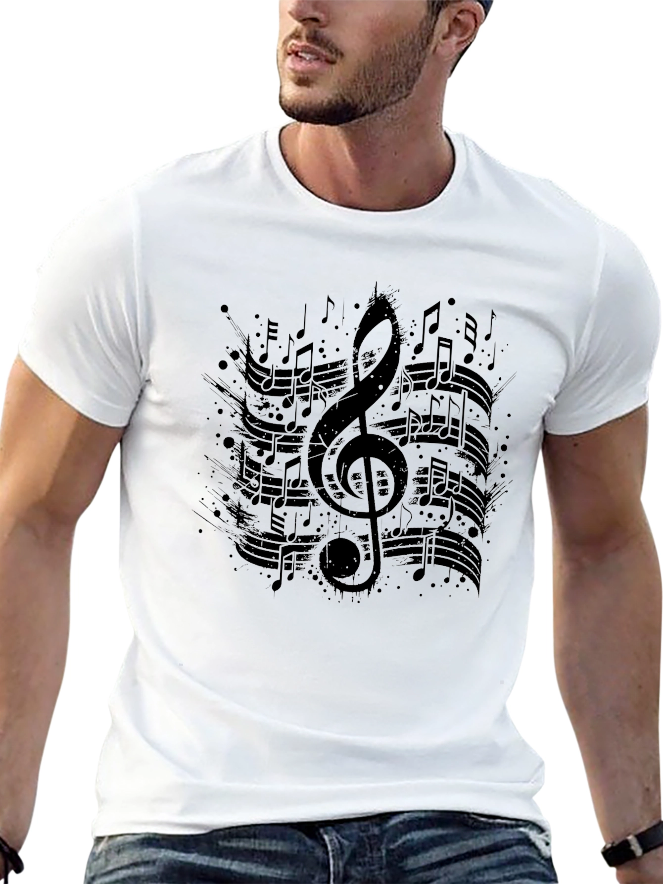 Musical Note Graphic Print Black T-Shirt