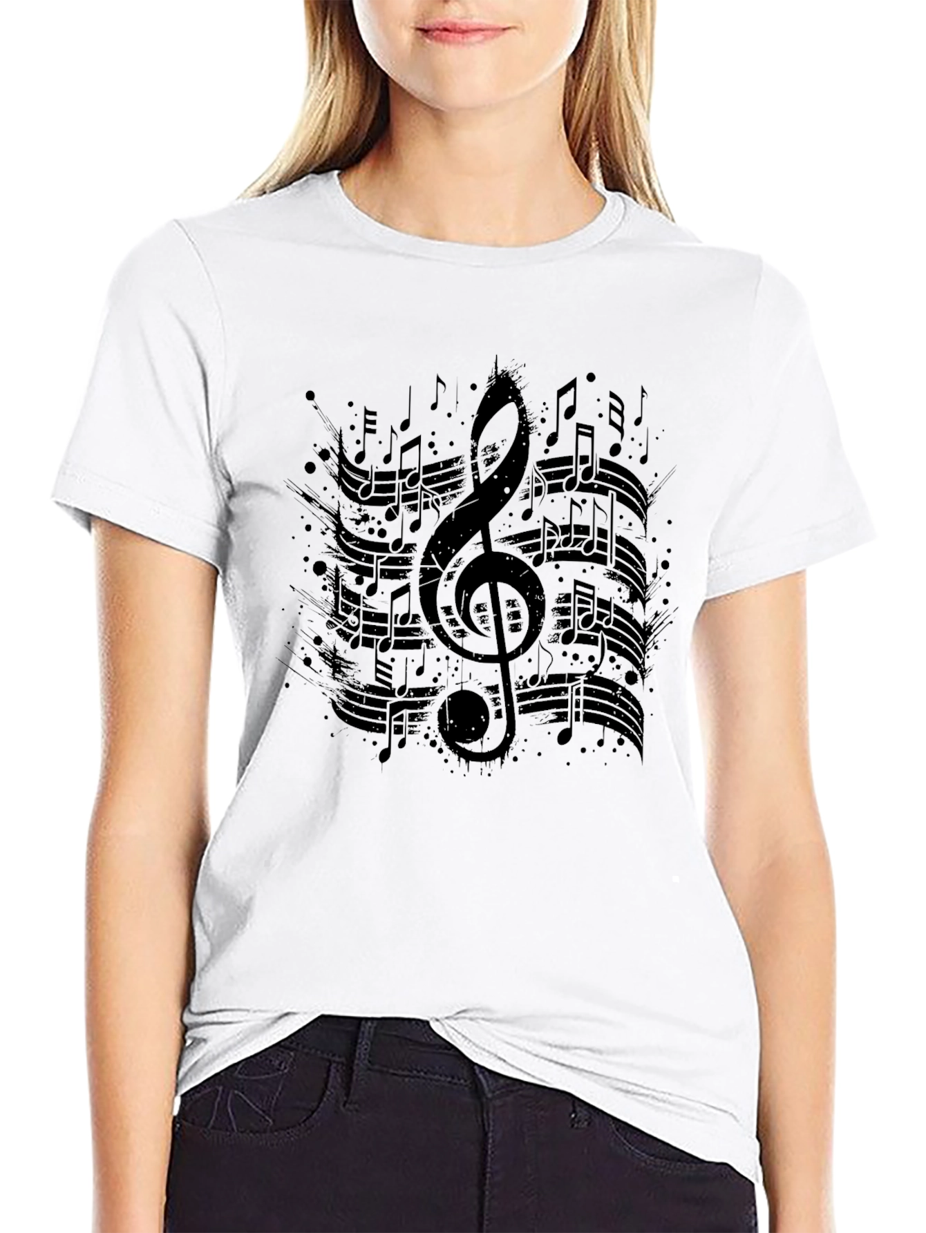 Musical Note Graphic Print Black T-Shirt
