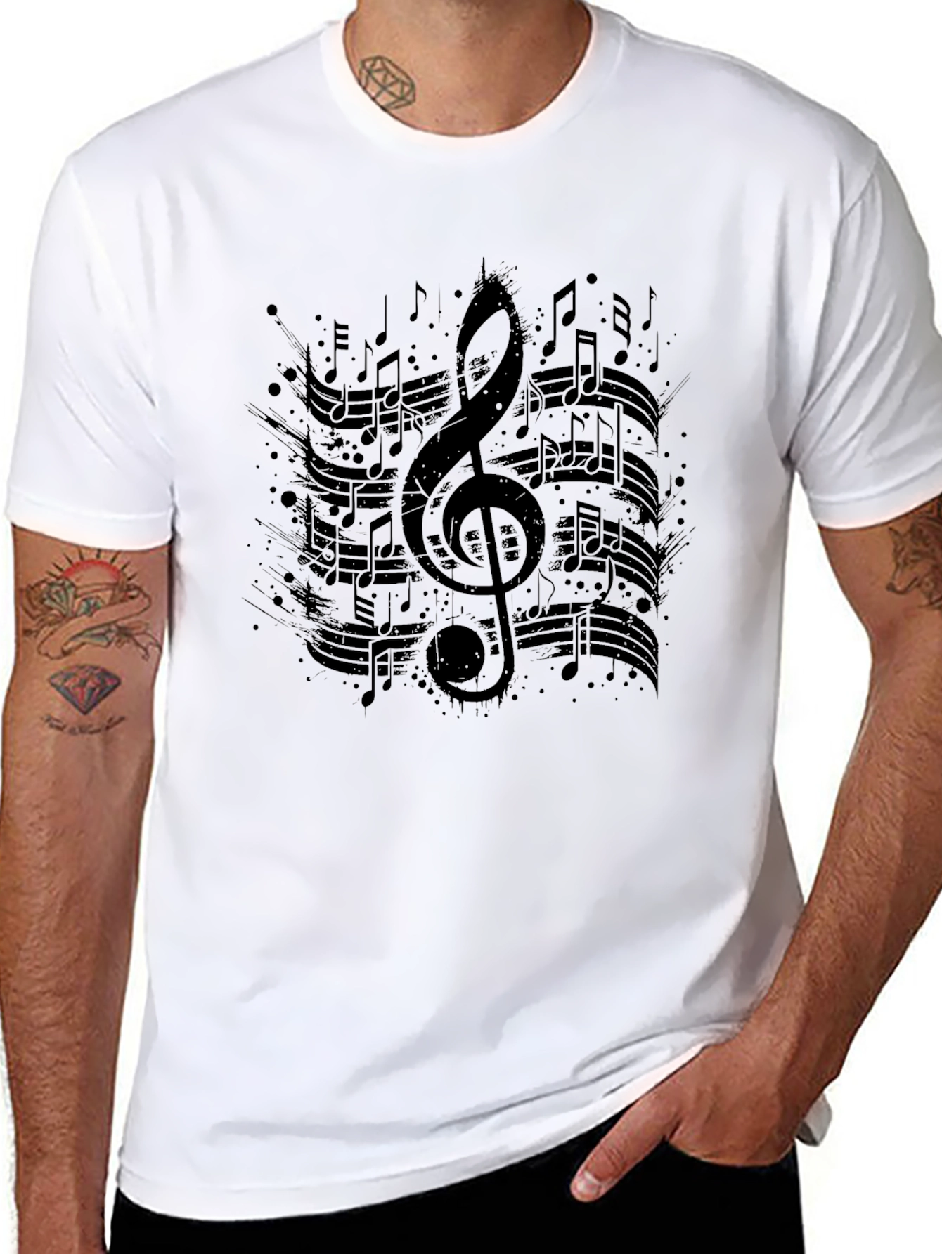 Musical Note Graphic Print Black T-Shirt