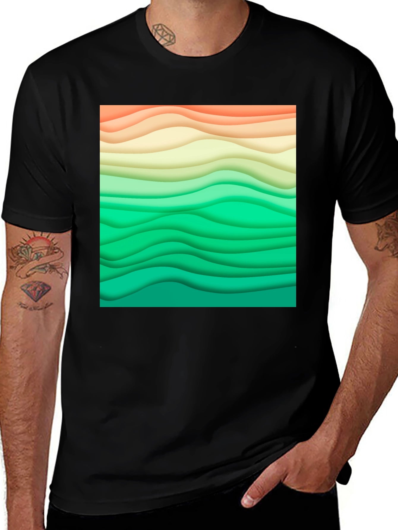 Abstract Wavy Layers Graphic T-Shirt