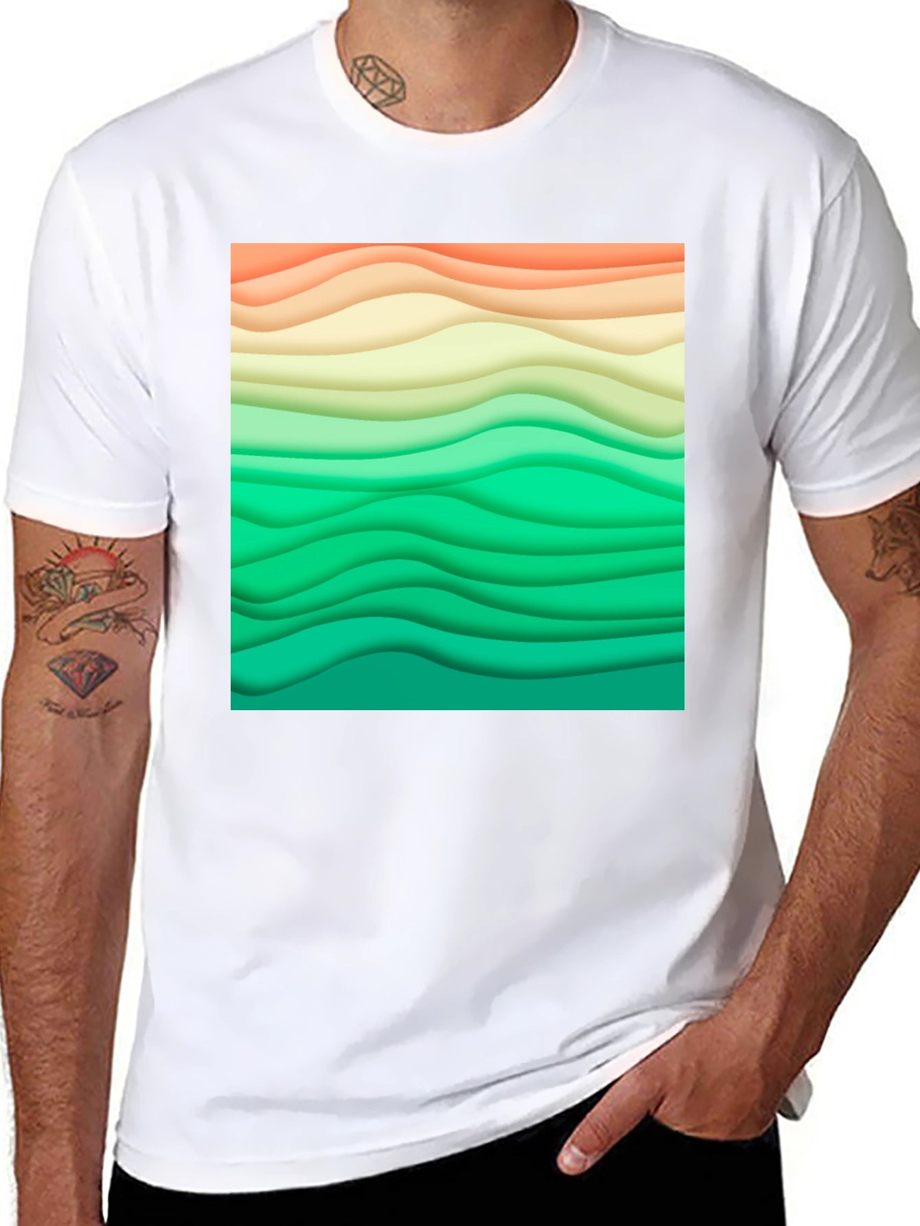 Abstract Wavy Layers Graphic T-Shirt
