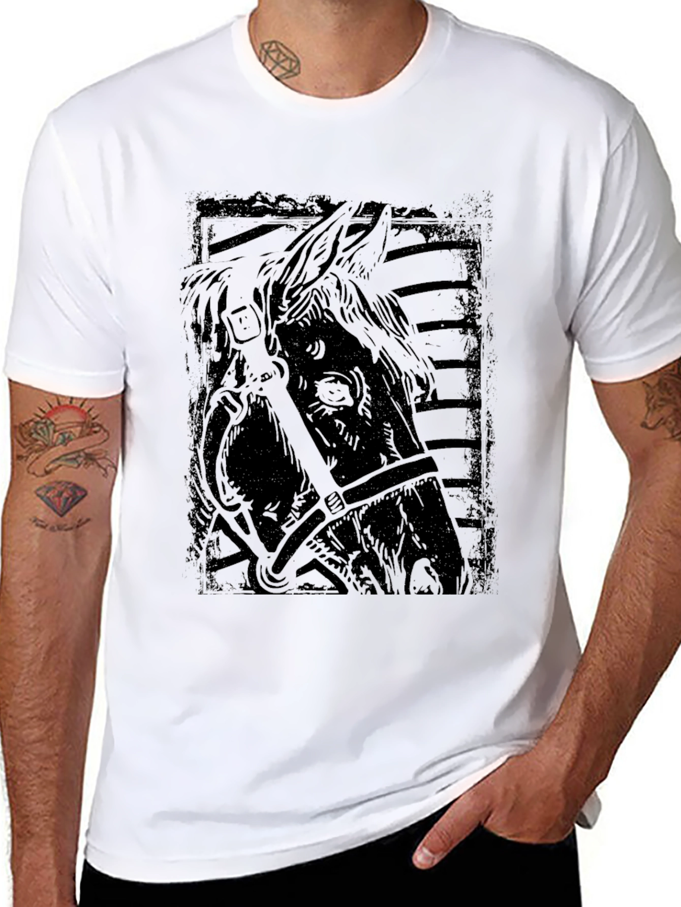 Mens Black Horse Graphic Tee