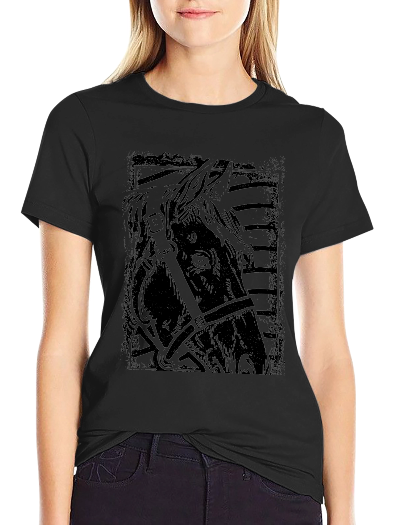 Mens Black Horse Graphic Tee