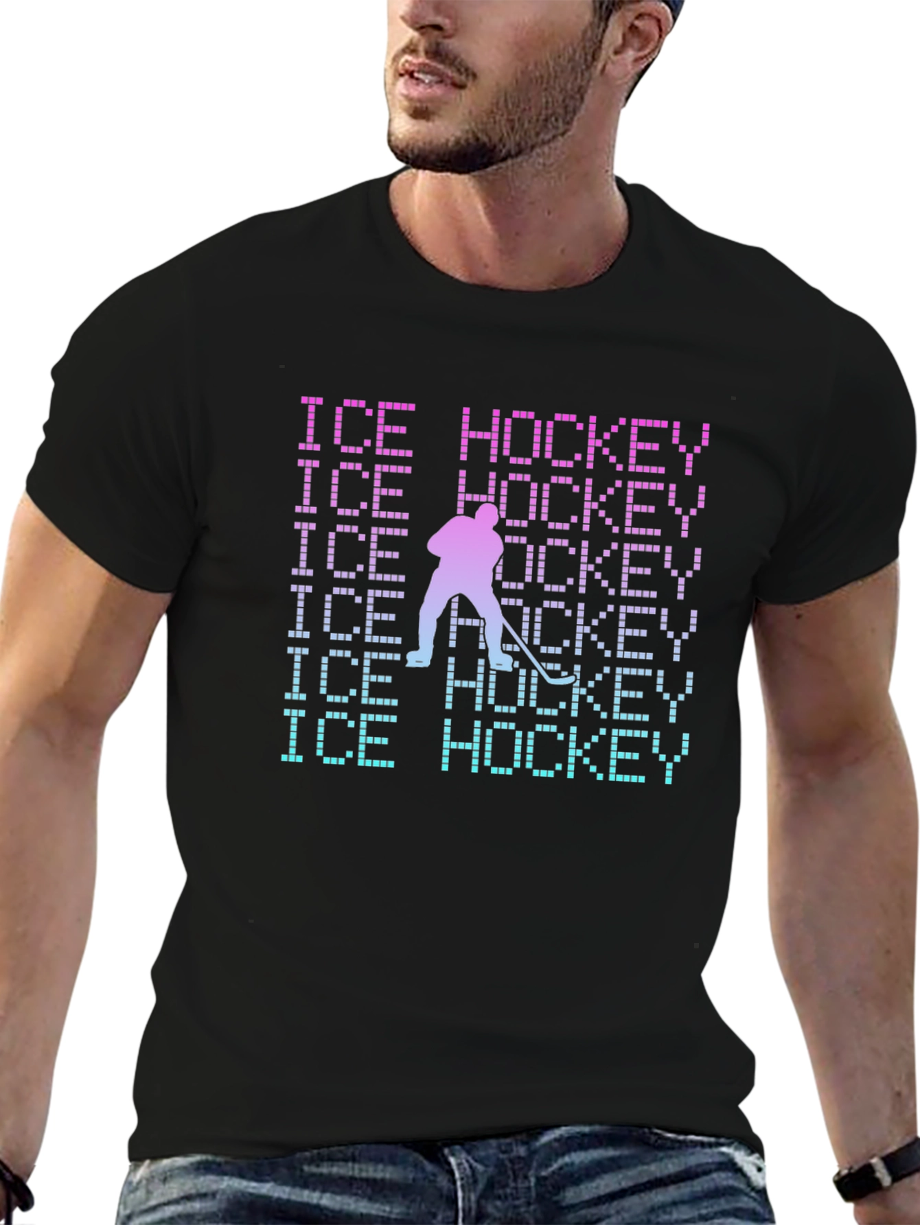 Ice Hockey Pixel Art Graphic Tee