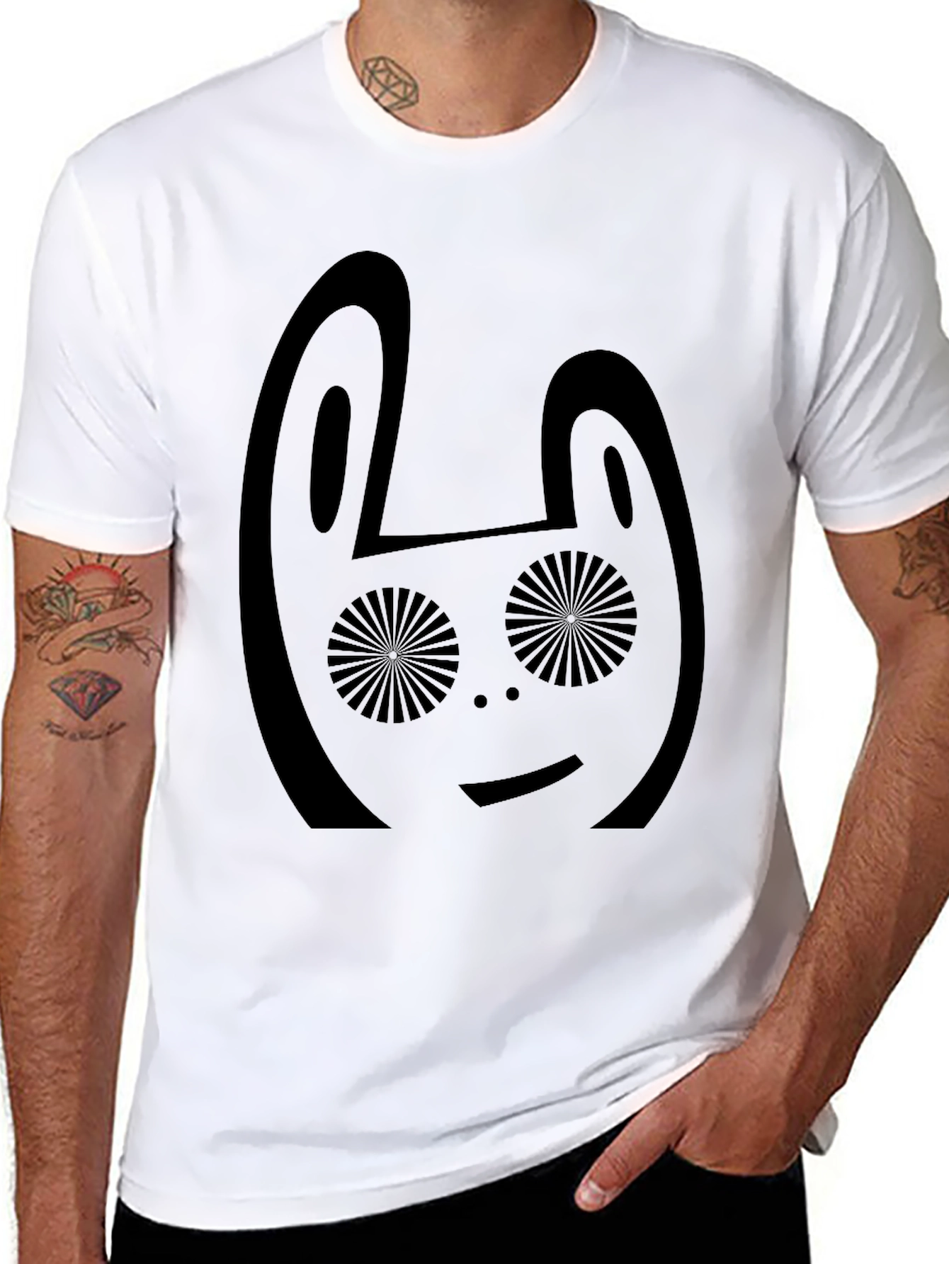Abstract Rabbit Graphic Black T-Shirt