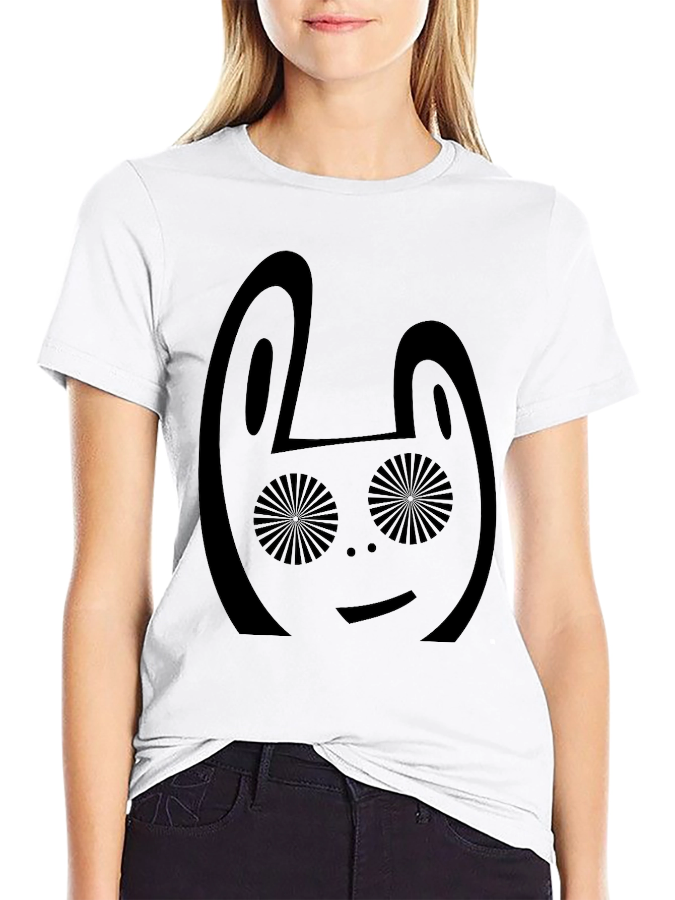 Abstract Rabbit Graphic Black T-Shirt