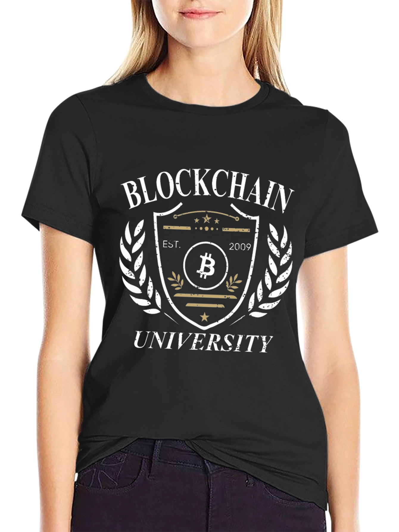 Blockchain University T-Shirt - Bitcoin Crest Tee