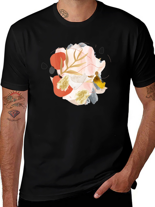 Abstract Art Graphic Tee - Black Cotton Blend Casual Top