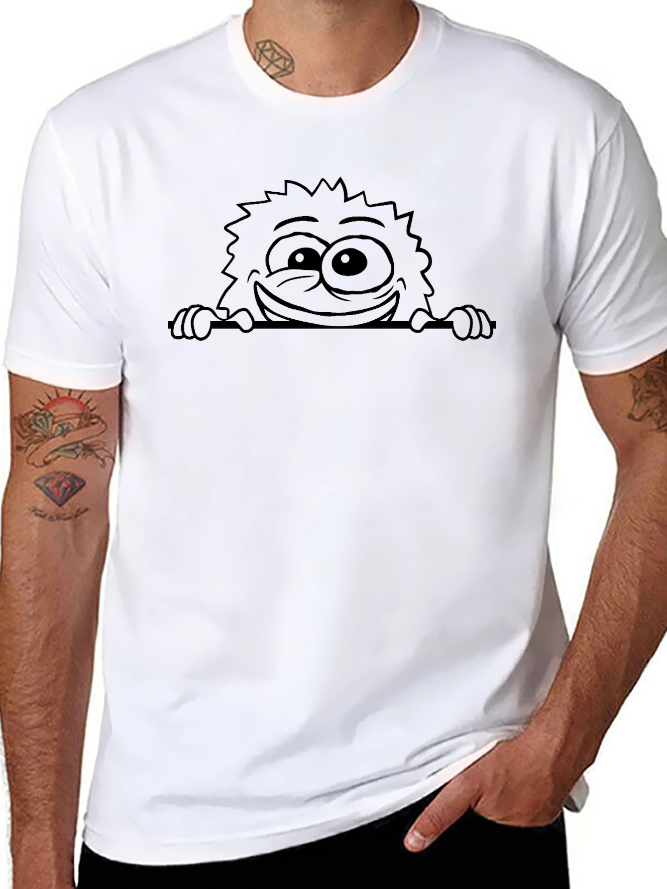 Monster Peek Graphic Tee - Black Cotton T-Shirt