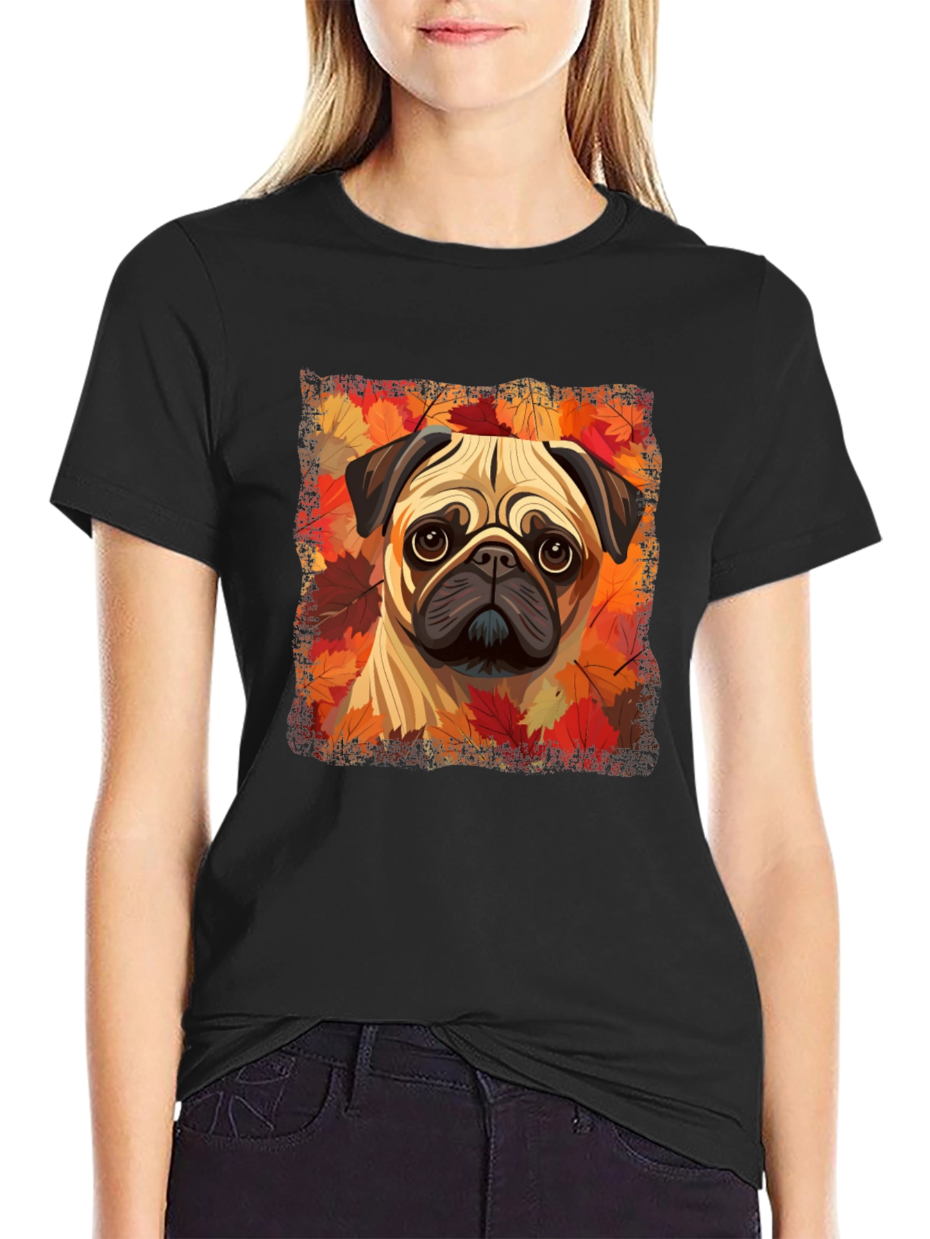 Pug in Autumn Leaves Graphic T-Shirt