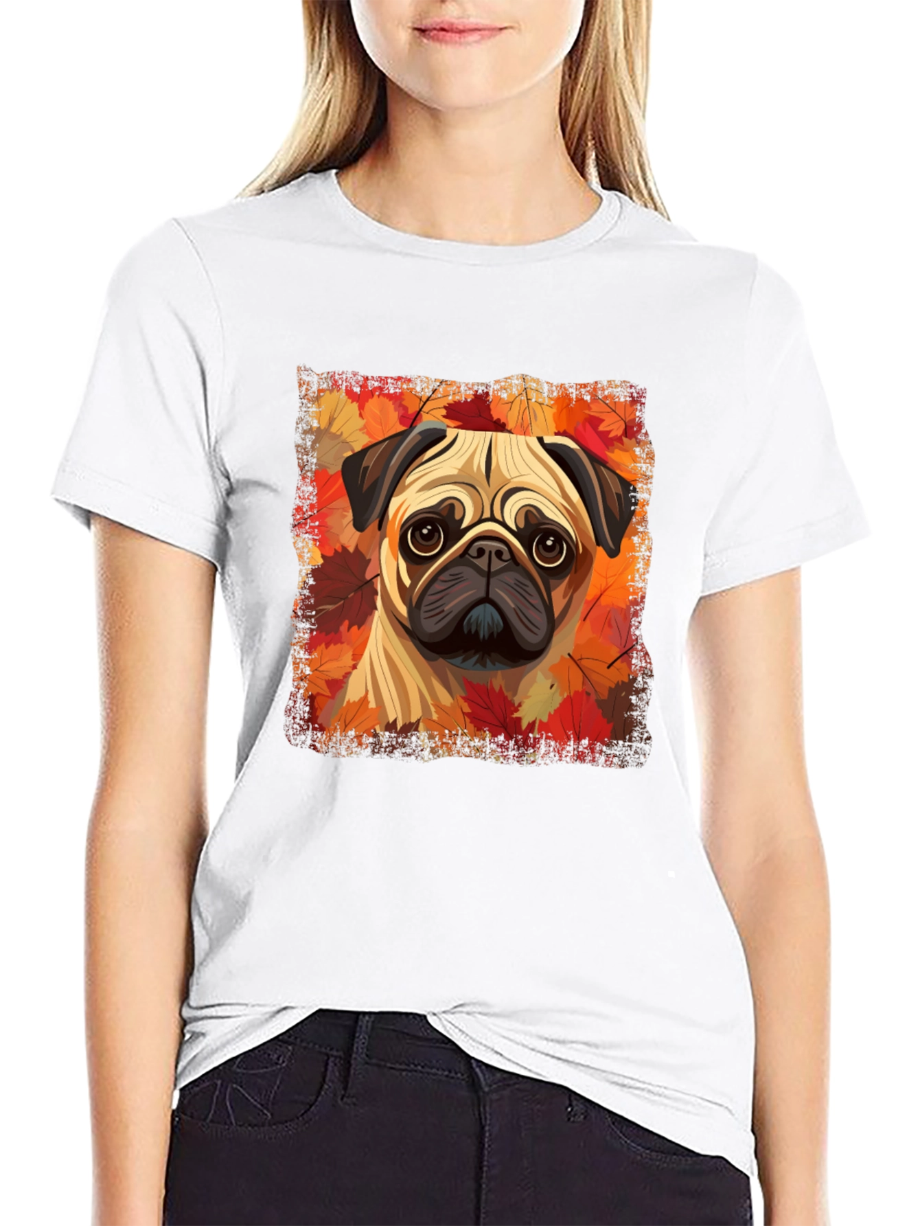 Pug in Autumn Leaves Graphic T-Shirt
