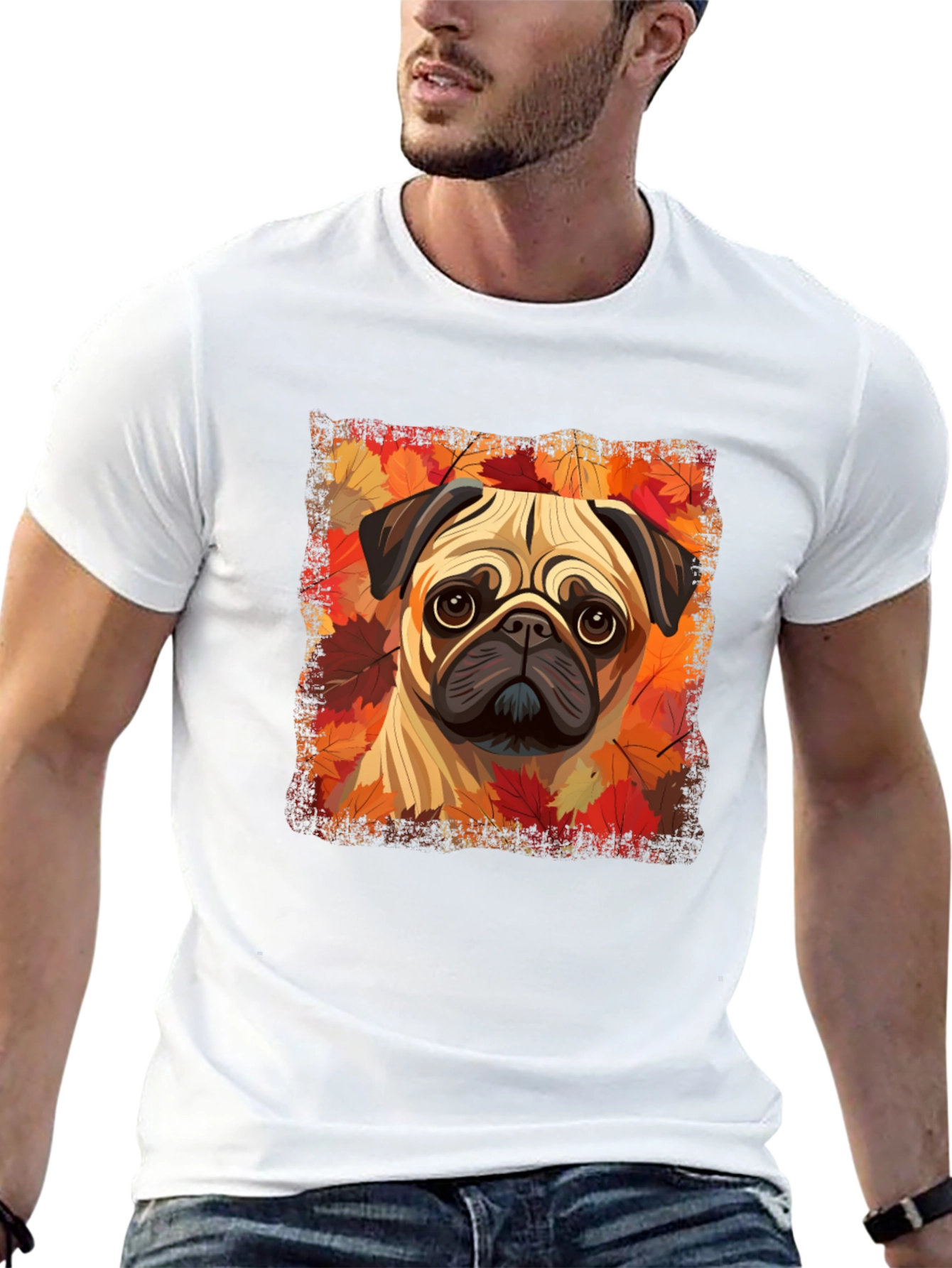Pug in Autumn Leaves Graphic T-Shirt