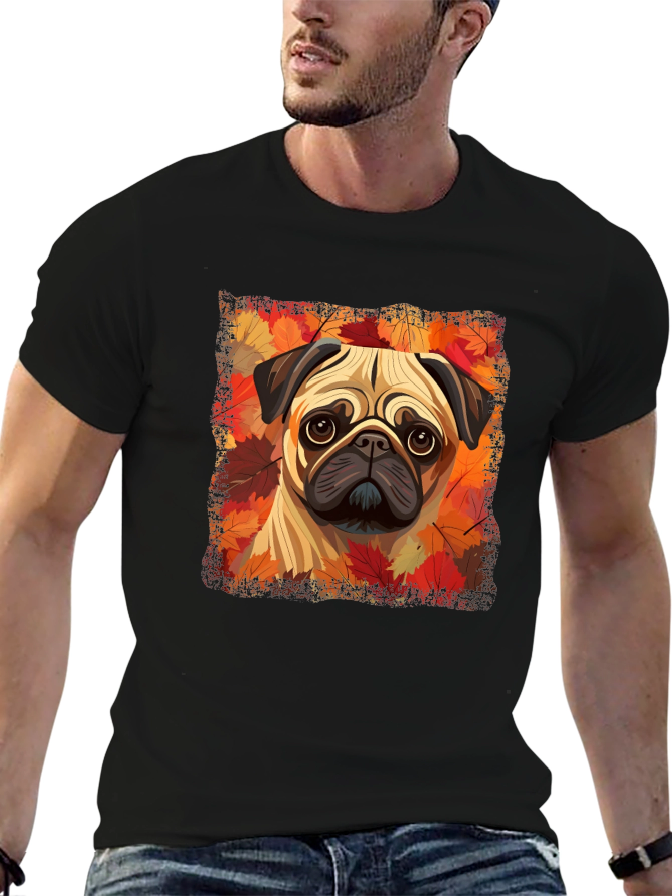 Pug in Autumn Leaves Graphic T-Shirt
