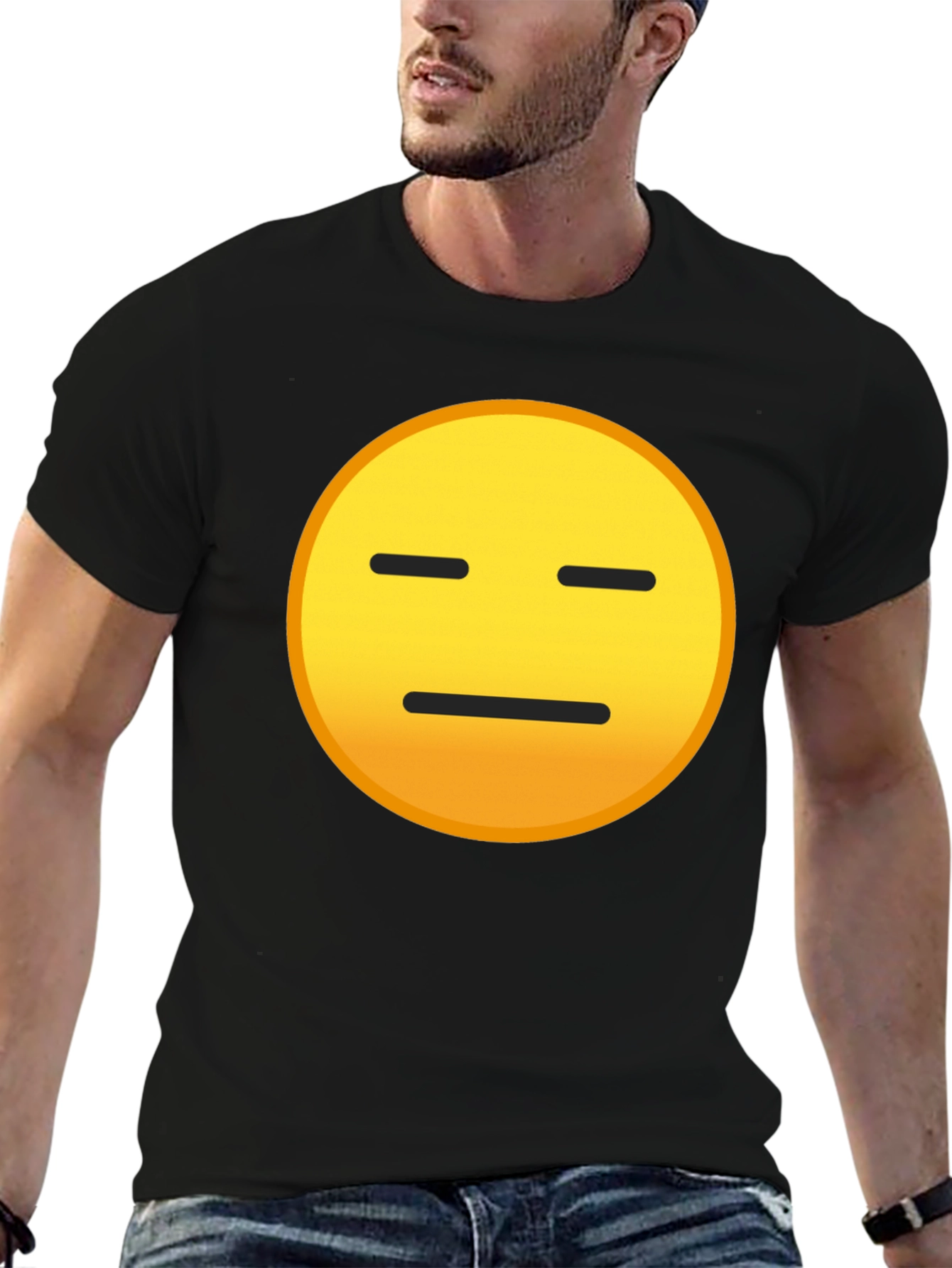 Expressionless Emoji Graphic Tee - Black Cotton Blend