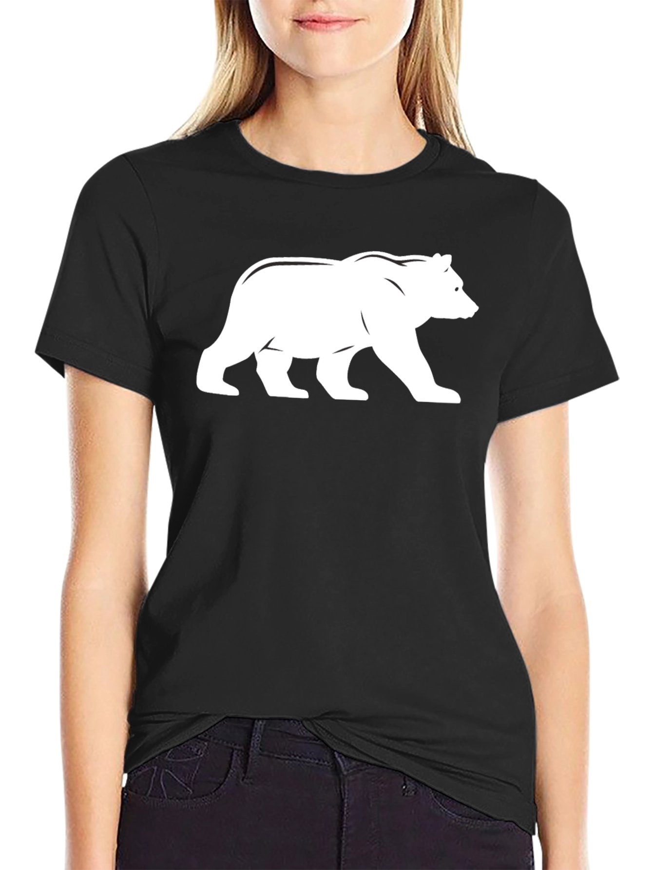 Bear Silhouette Graphic Tee - Black Casual Shirt