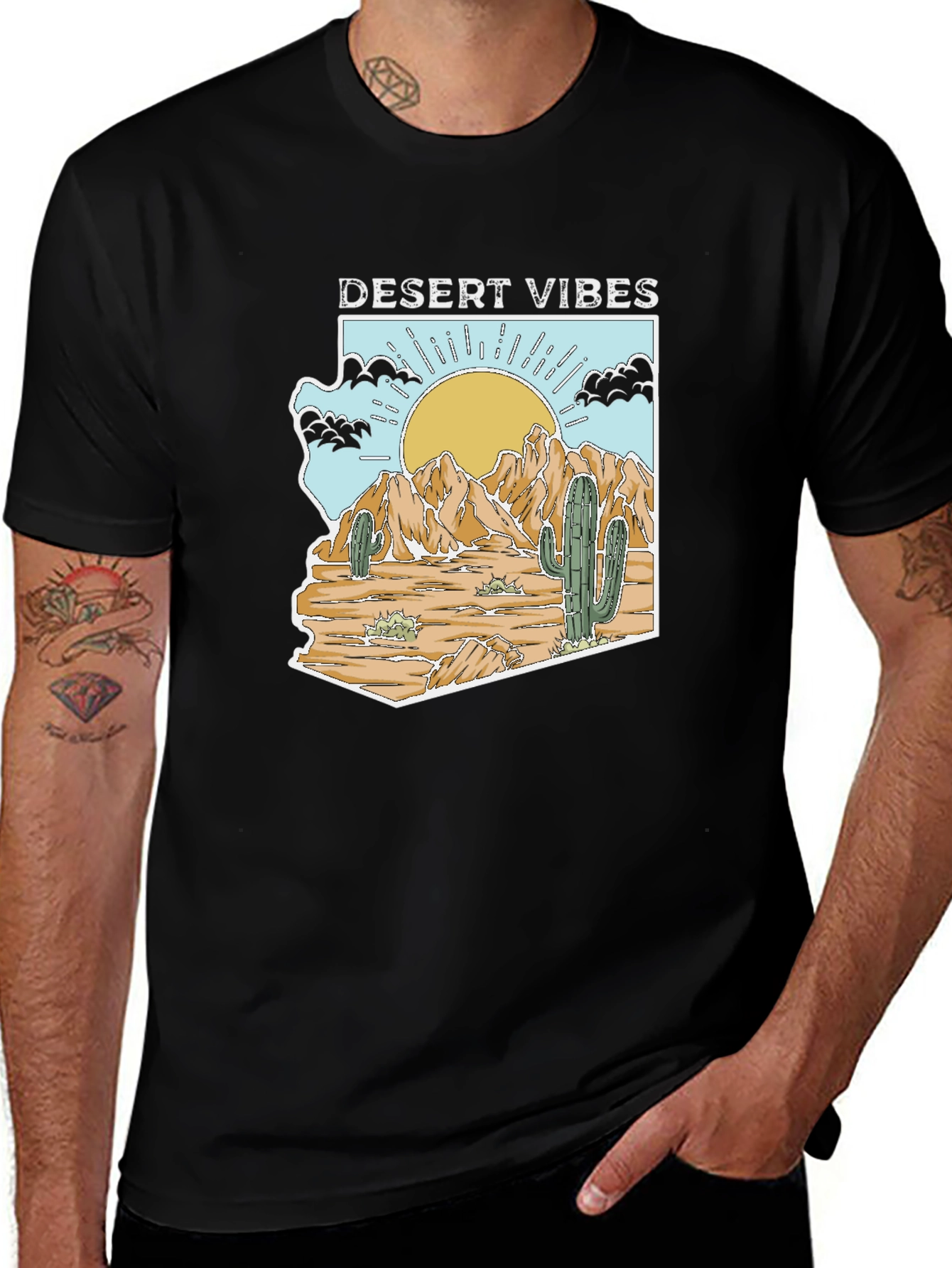 Desert Vibes Arizona Graphic Tee - Mens Black T-Shirt