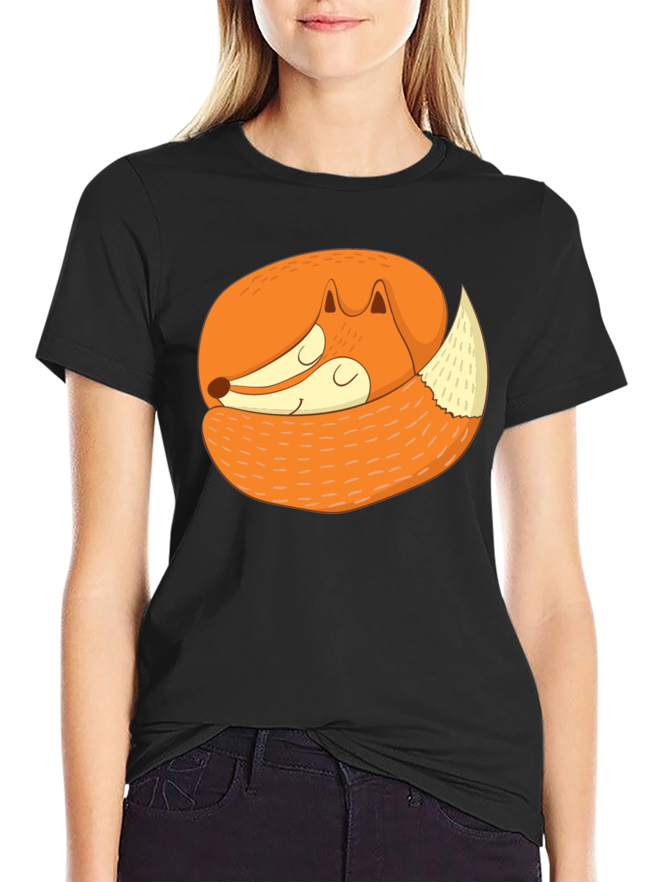Cute Sleeping Fox Graphic Tee - Soft Cotton Blend