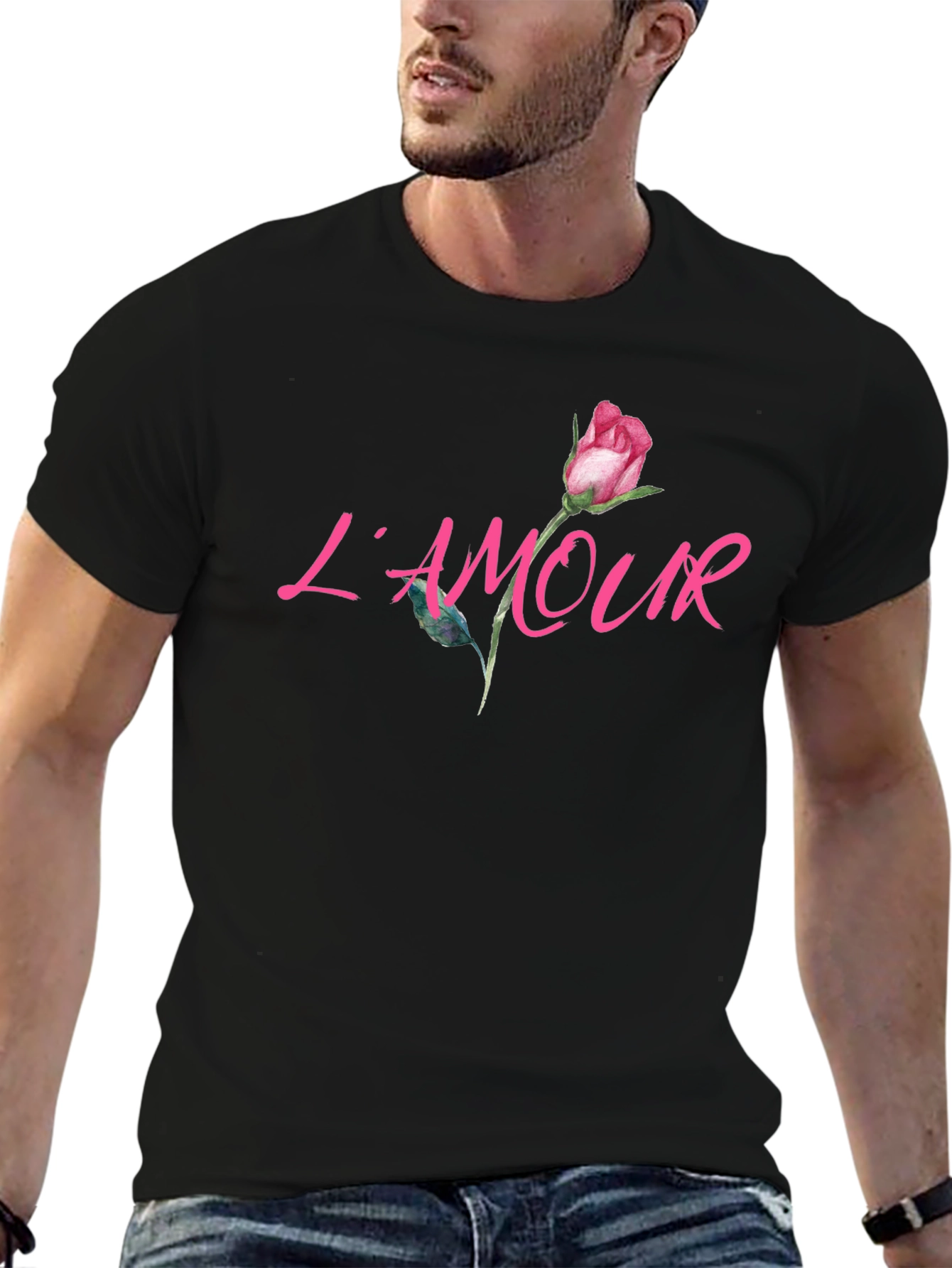LAmour Rose Graphic Black T-Shirt