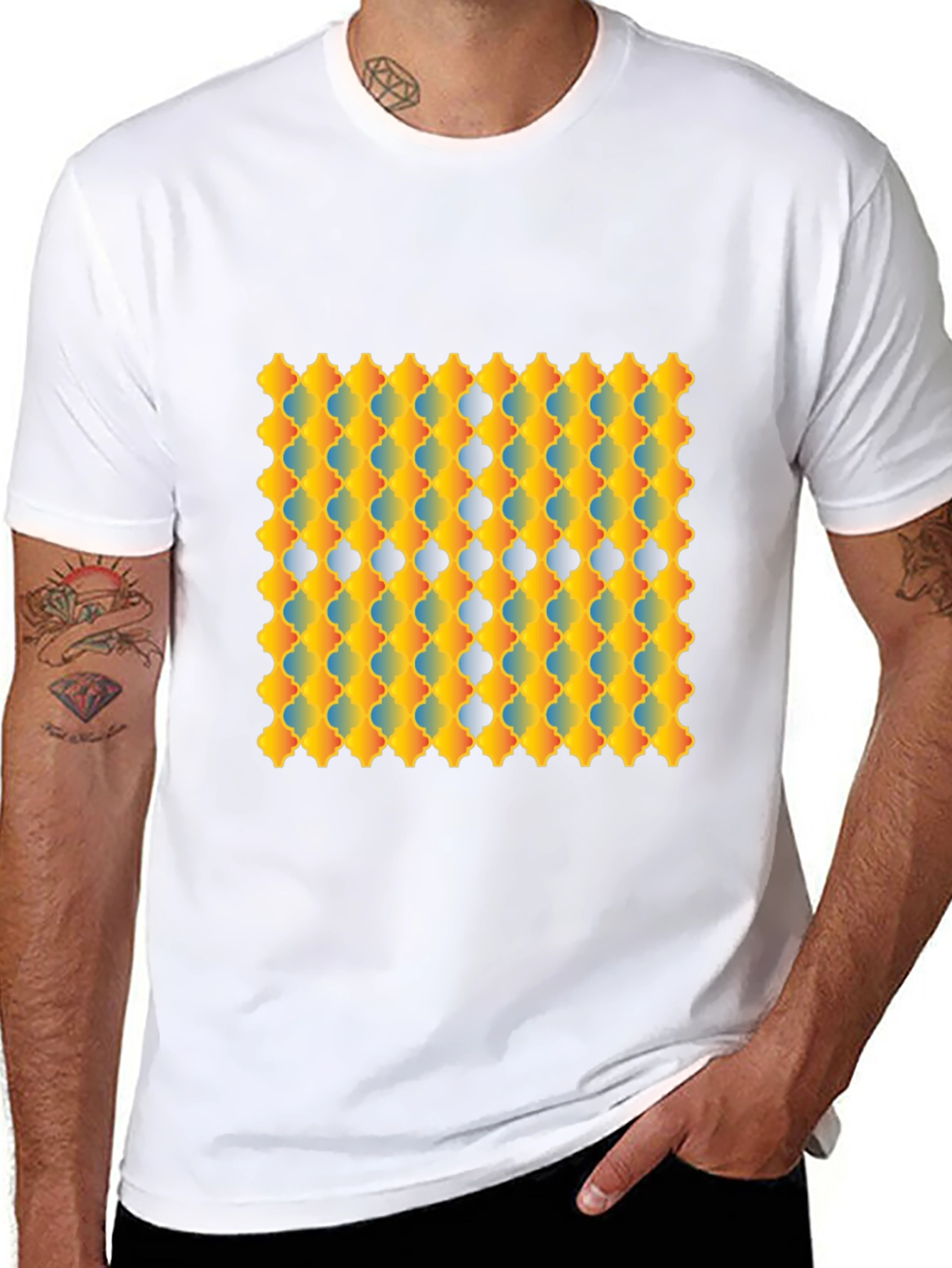 Geometric Patterned Graphic Tee - Modern Style