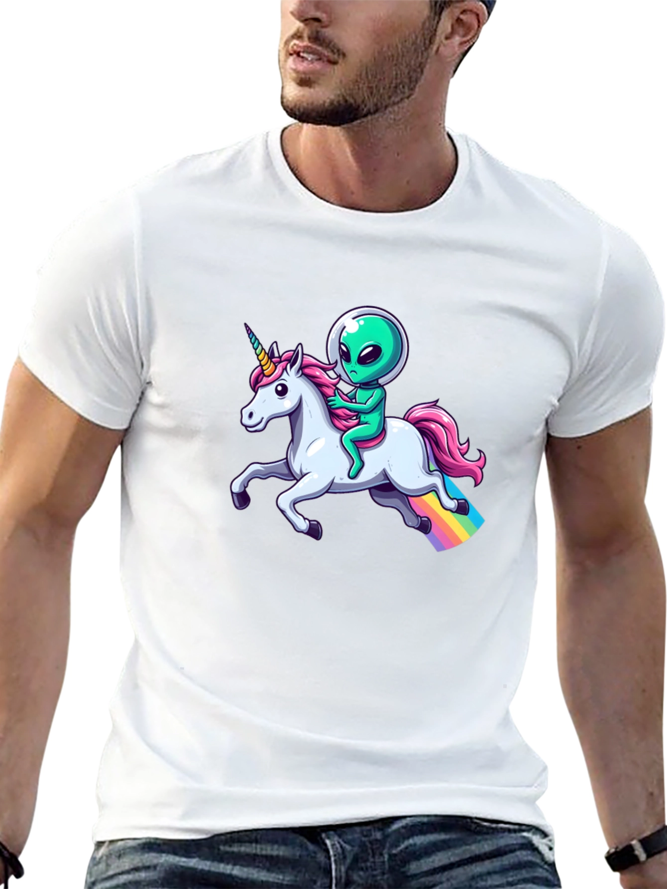 Alien Riding Unicorn Graphic T-Shirt