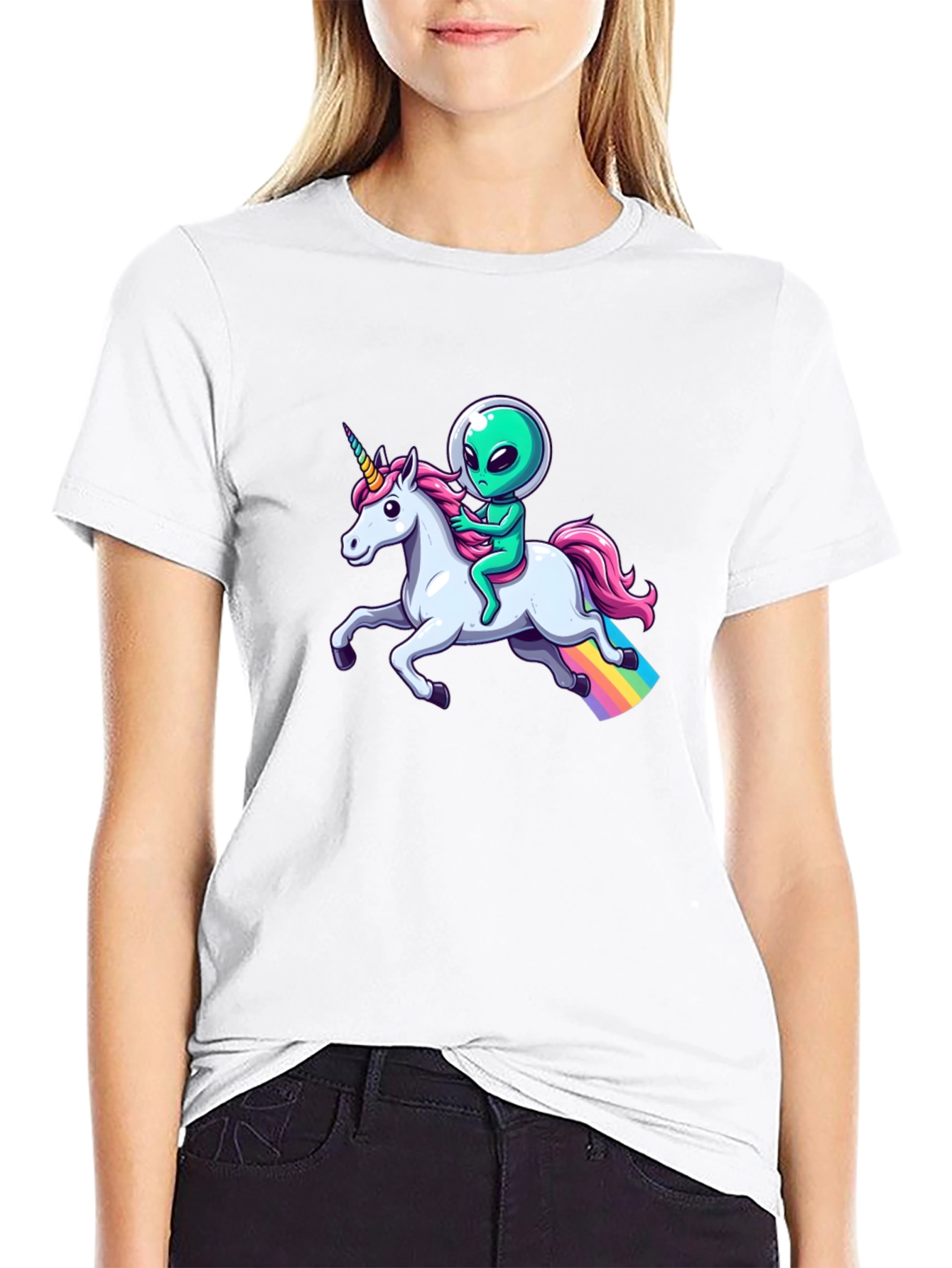 Alien Riding Unicorn Graphic T-Shirt