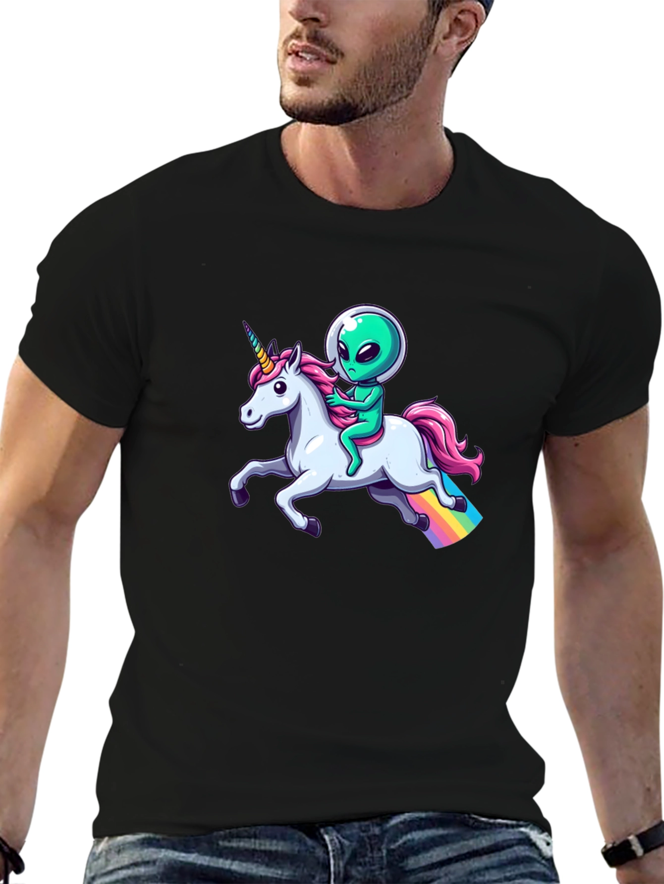 Alien Riding Unicorn Graphic T-Shirt
