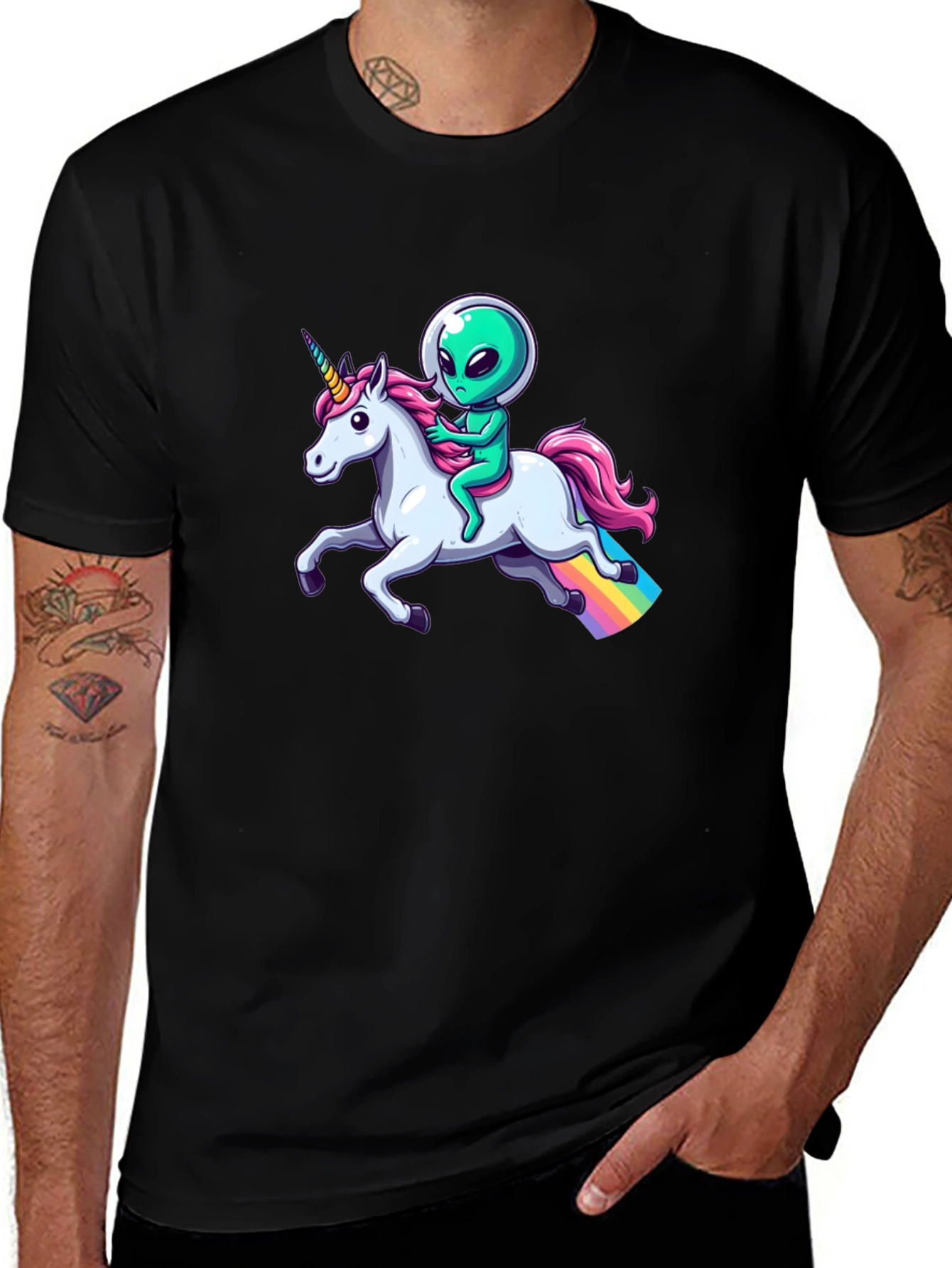 Alien Riding Unicorn Graphic T-Shirt